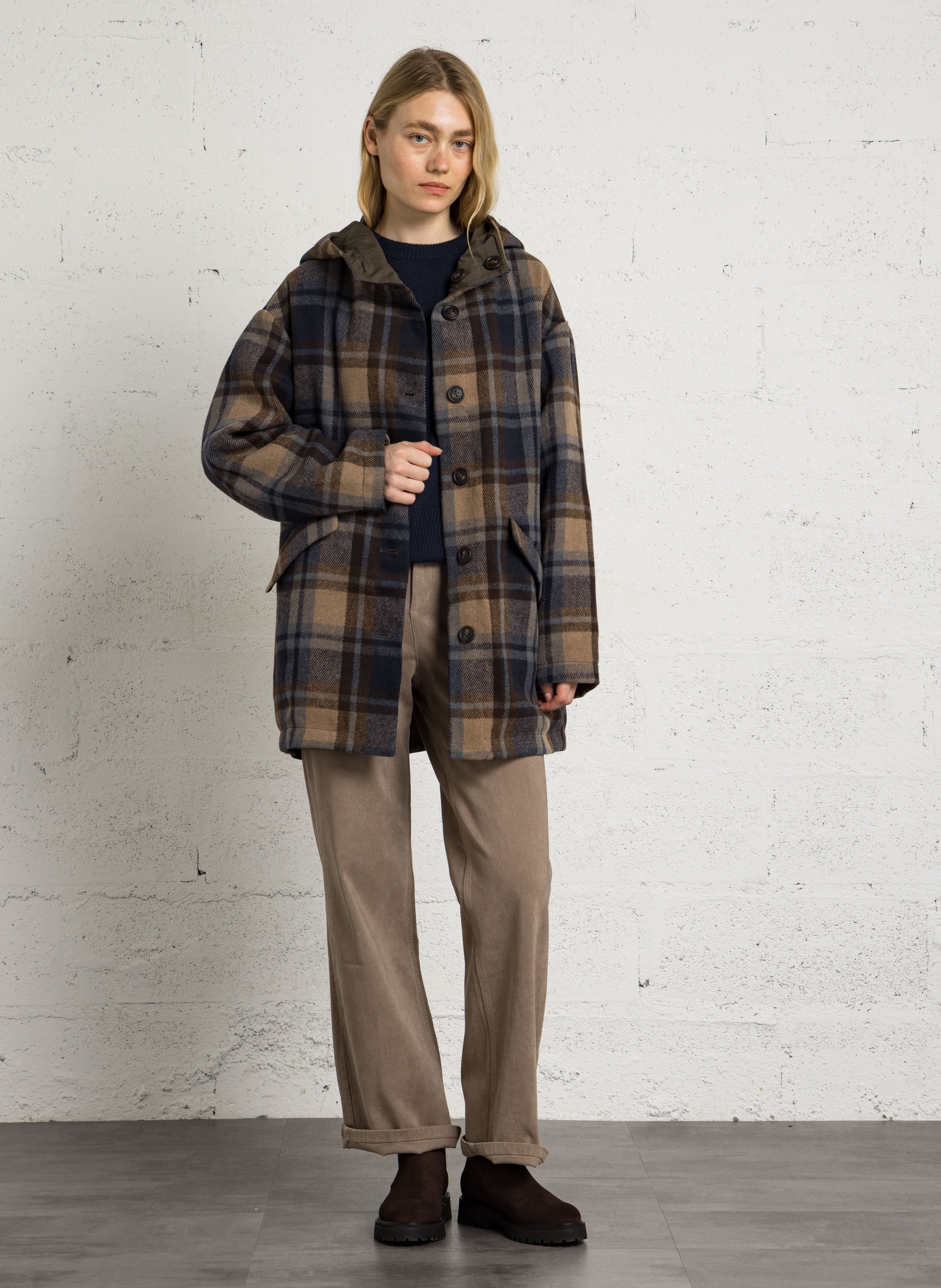 Manteau oversize à carreaux SUD EXPRESS Kaki