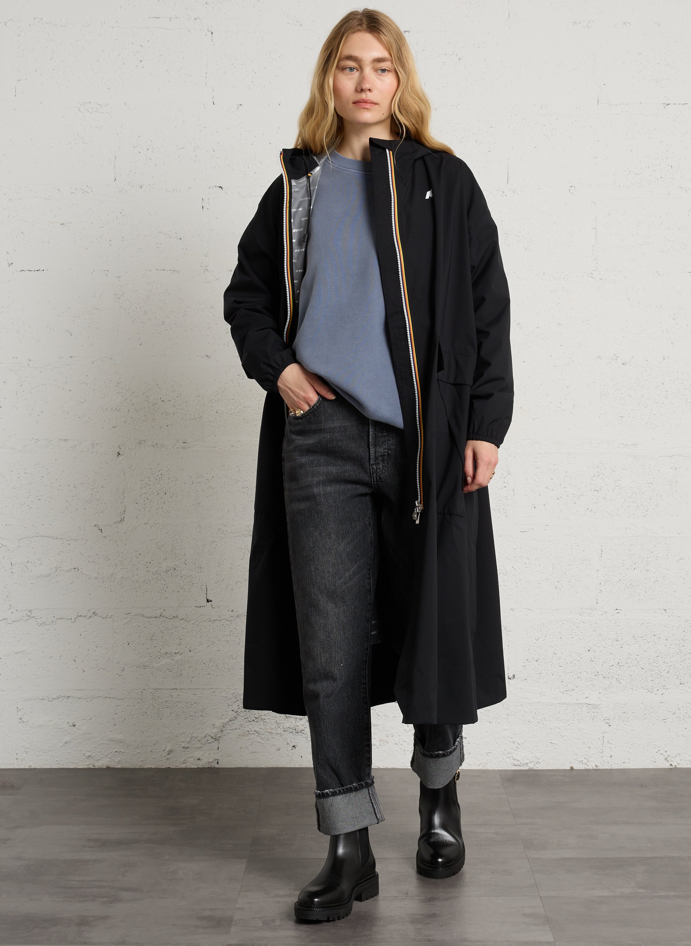 Langer Oversize-Parka mit Kapuze K-WAY Schwarz