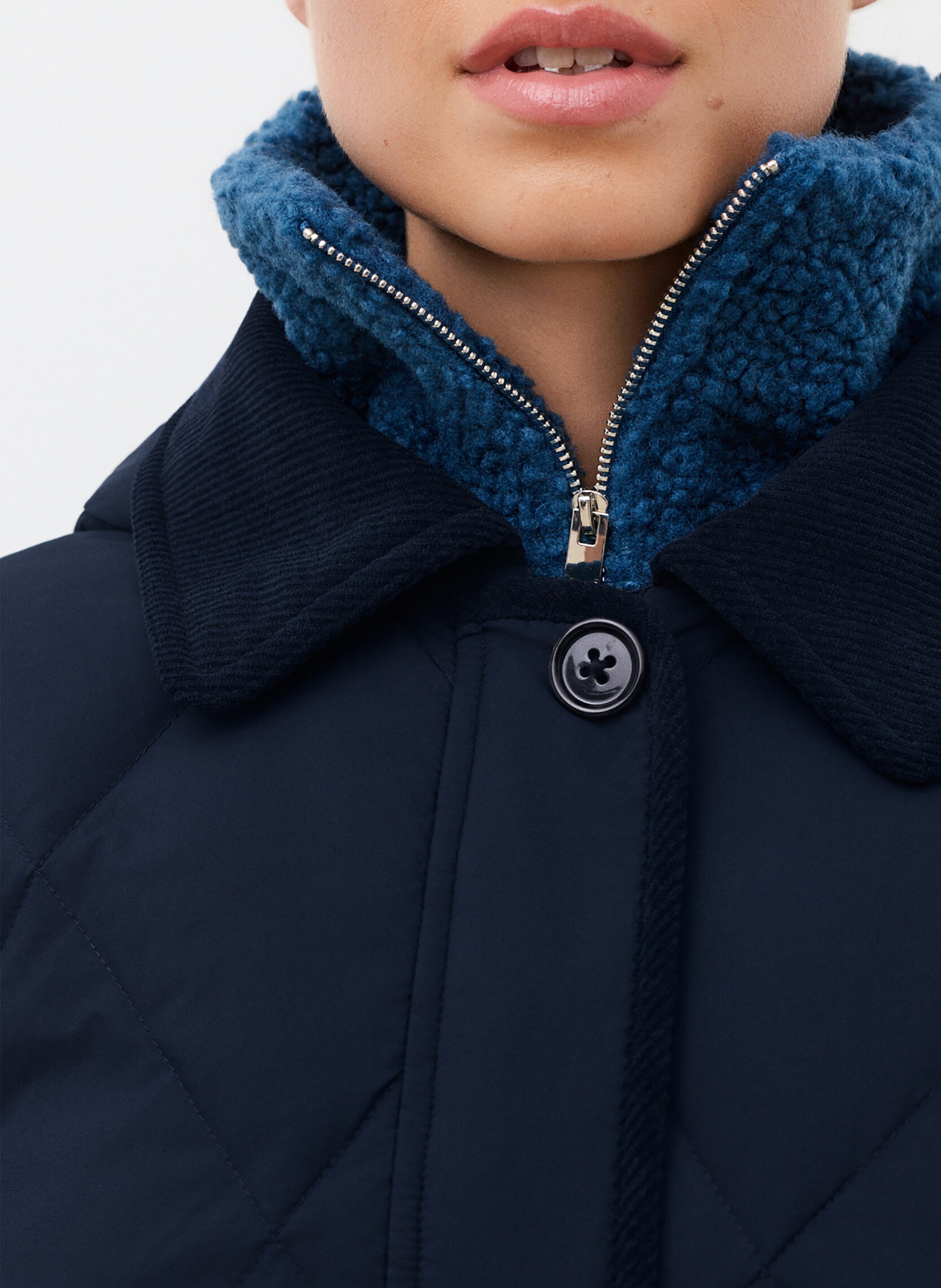 Manteau long matelassé à capuche CAROLL Bleu