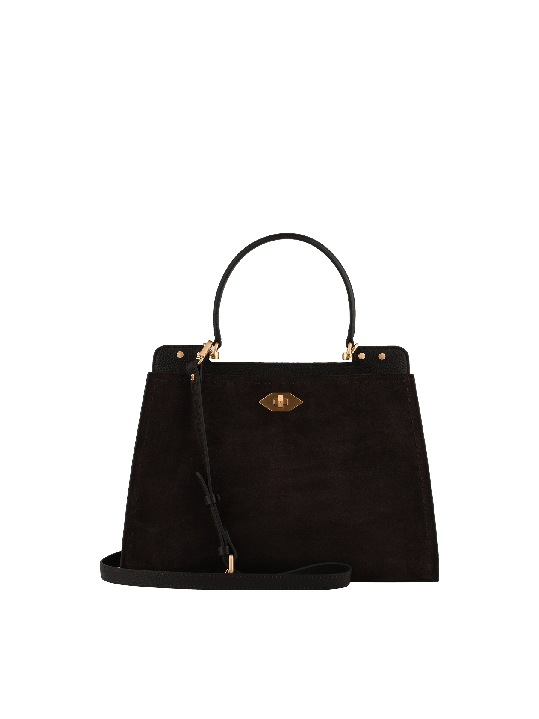 Cowhide leather handbag with a suede-effect finish POURCHET Brown