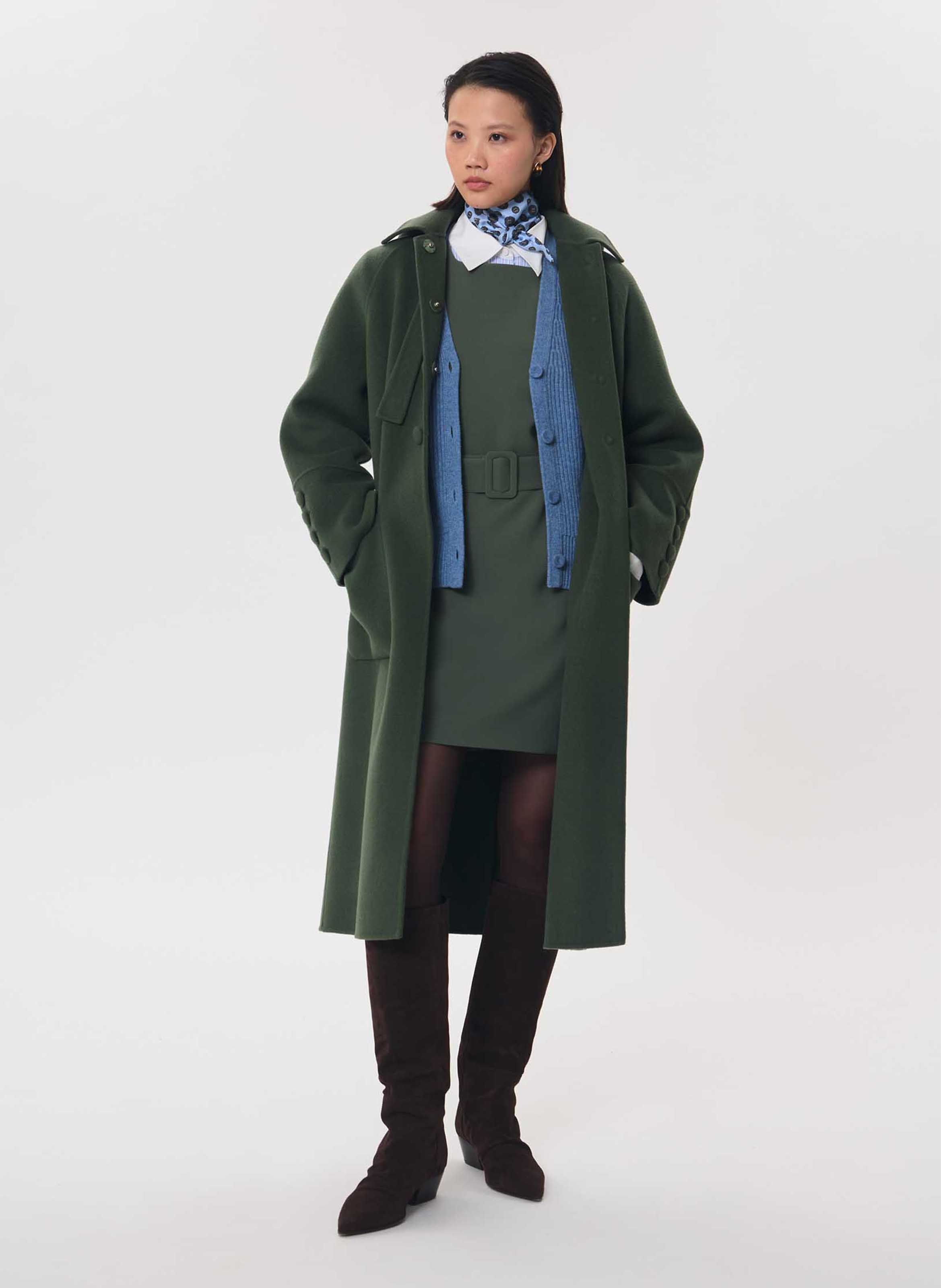 Manteau long ample uni en laine mélangée TARA JARMON Vert