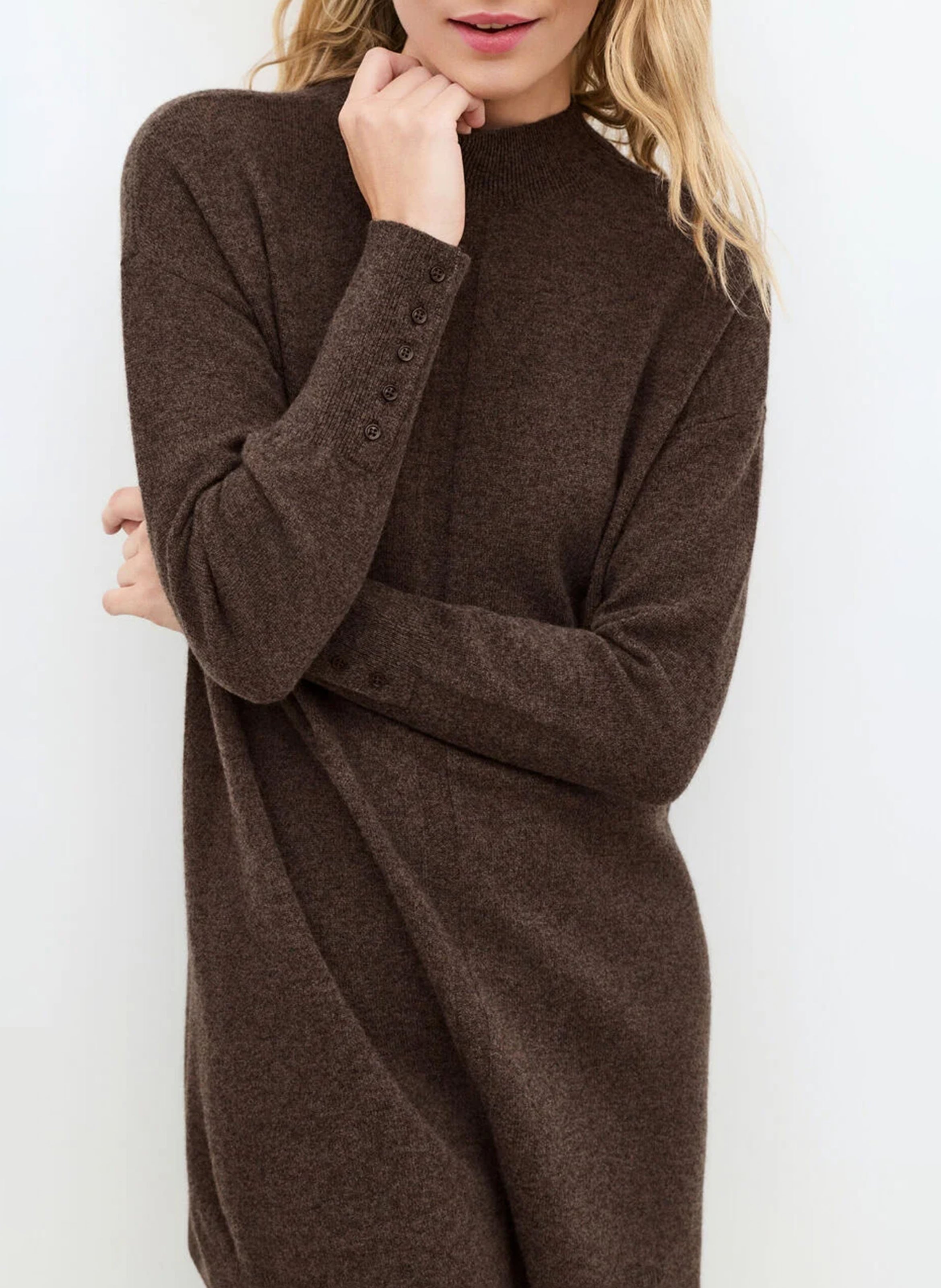 Robe courte col rond en laine mélangée CAROLL Marron