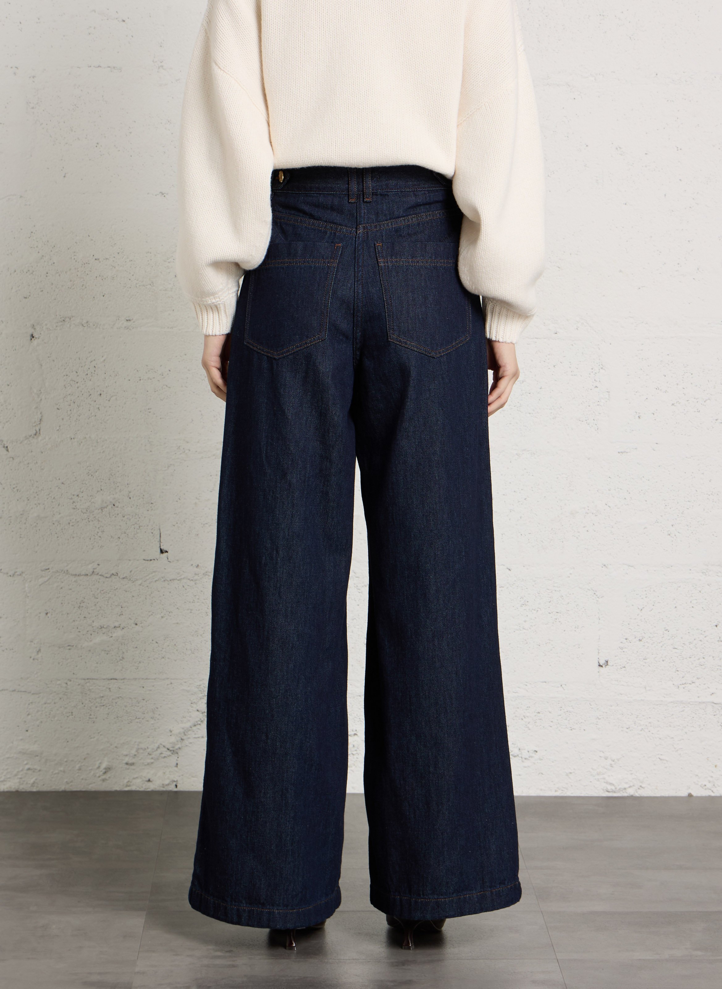 Wide-leg raw denim pleated jeans SESSUN Blue