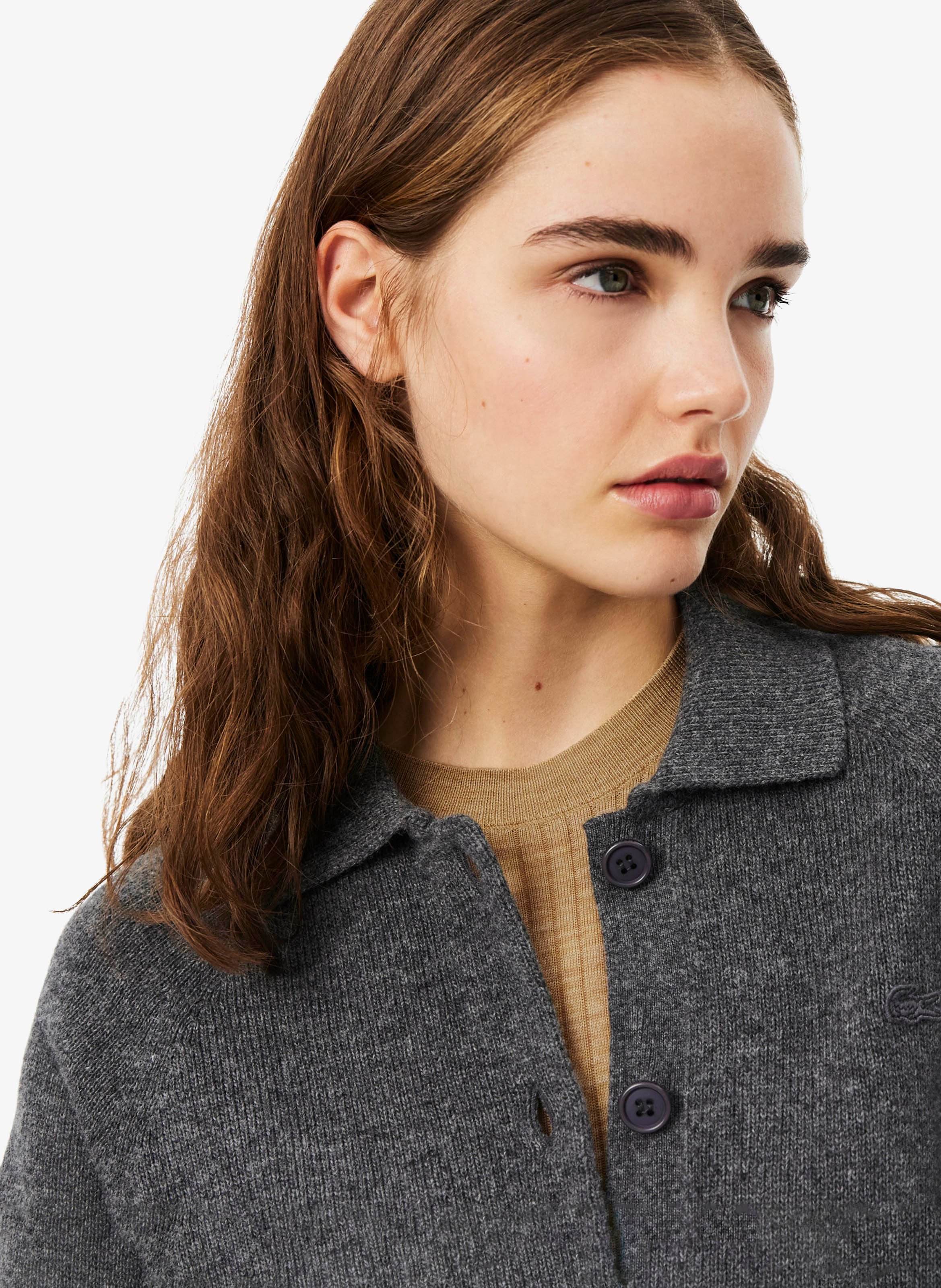 Cardigan col classique en laine LACOSTE Gris
