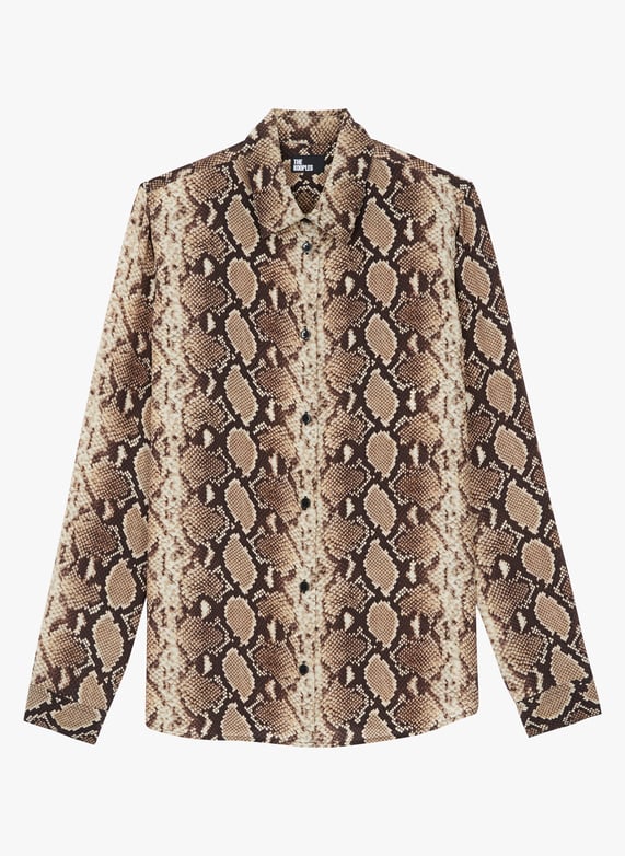 Camisa larga de seda con motivo de serpiente Beige The kooples
