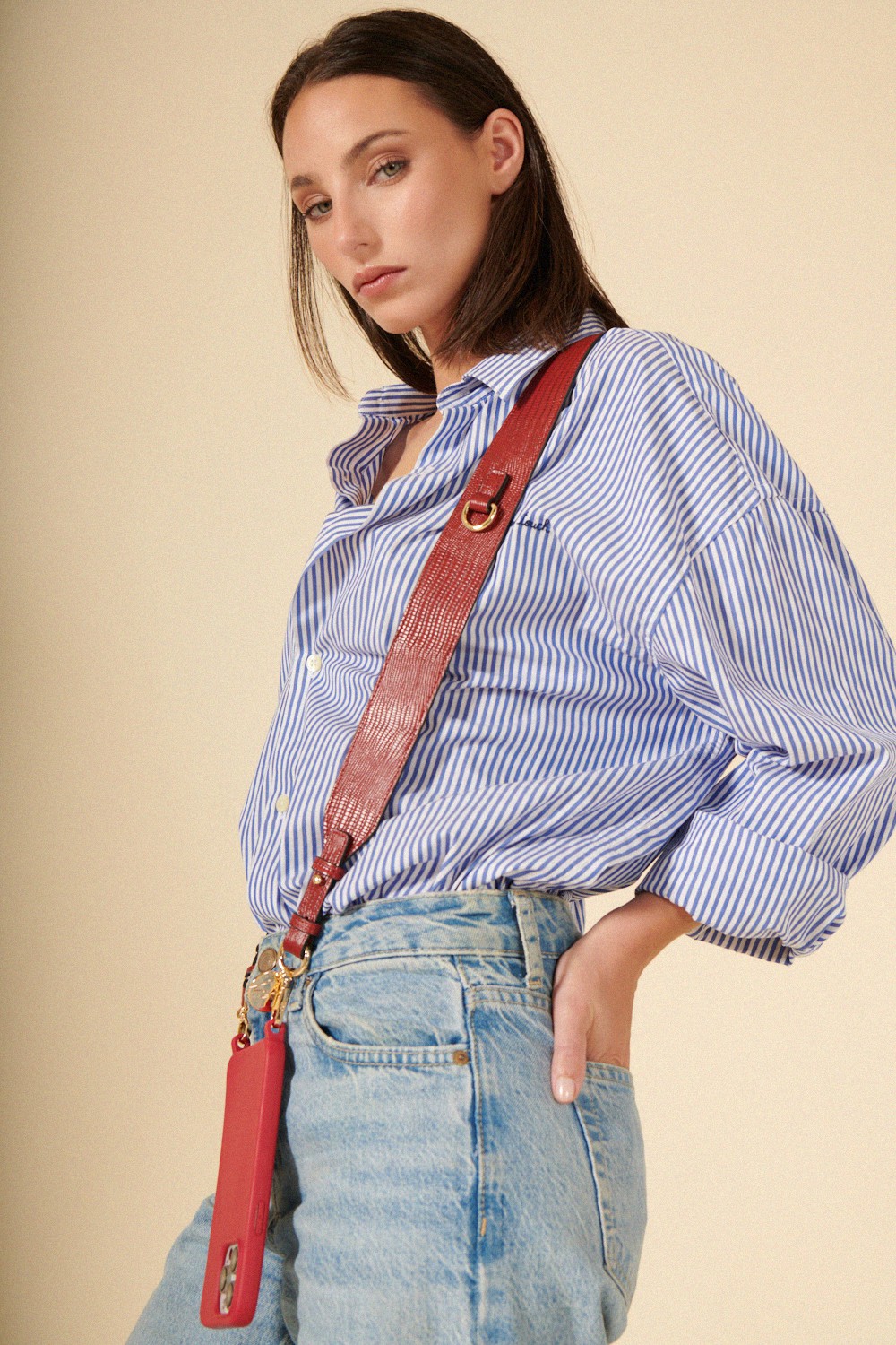 Croco-style phone strap LA COQUE FRANCAISE Red