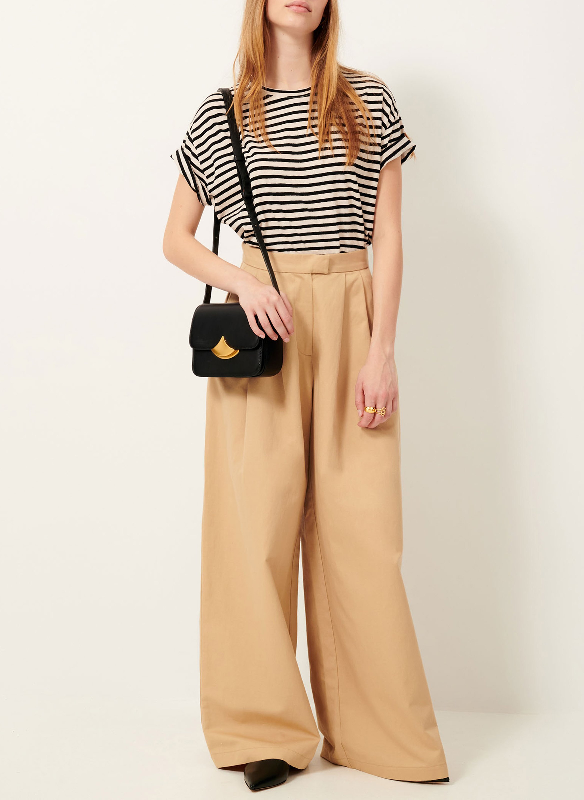 Loose-fit round-neck striped cotton-blend T-shirt SESSUN White