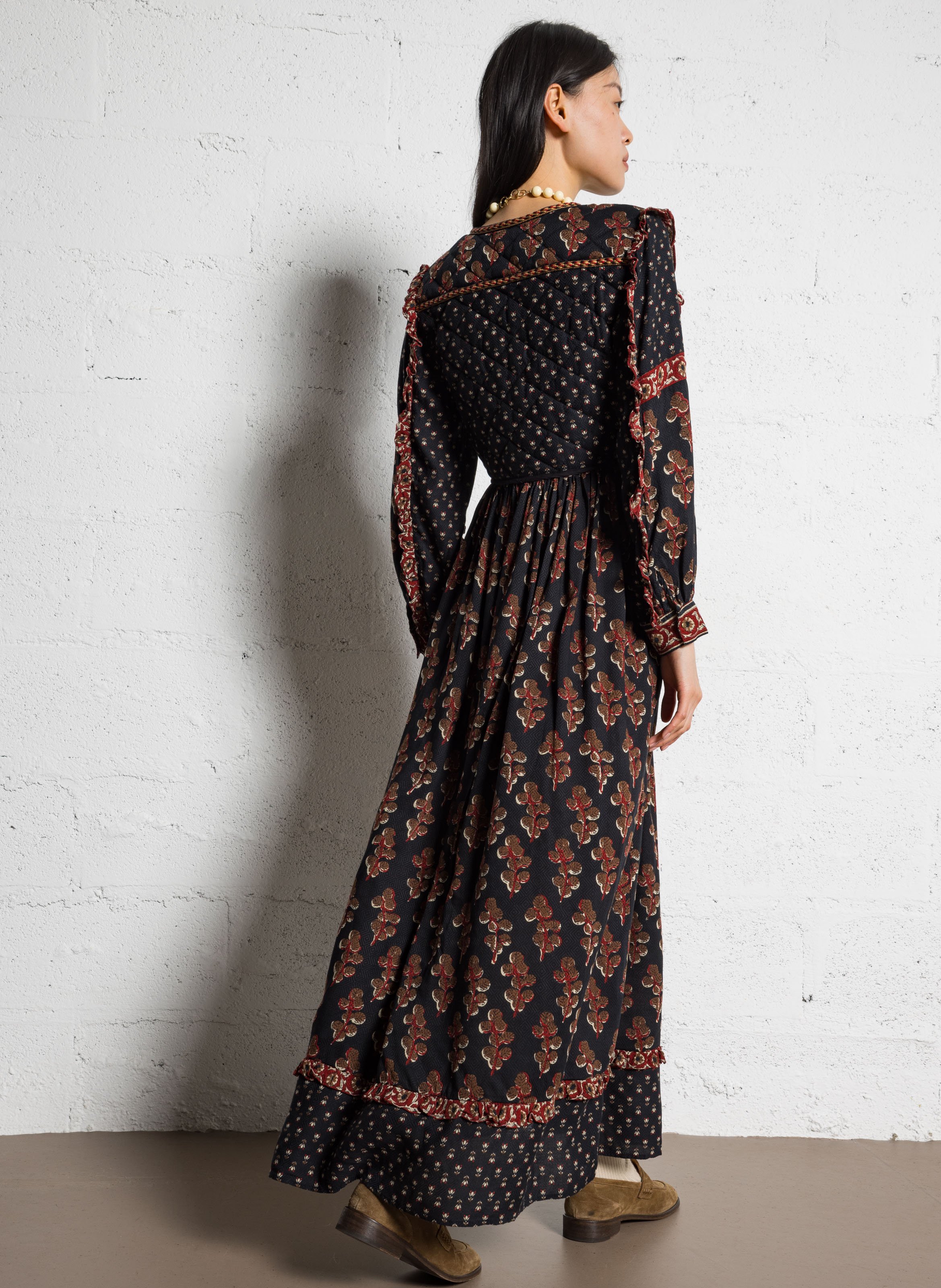 Long dress with split collar printed MAISON HOTEL Brown