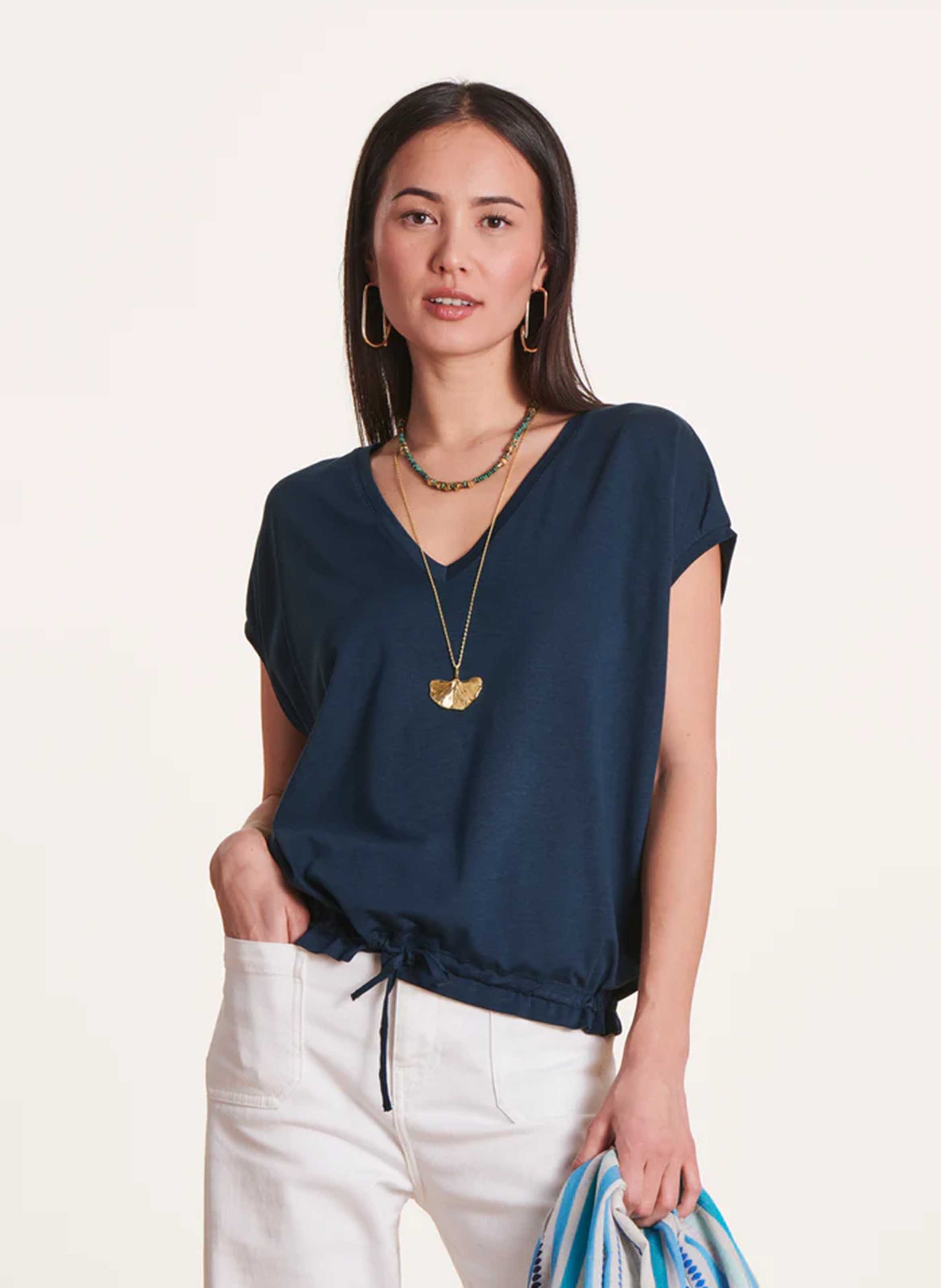 Tee-shirt fluide en coton mélangé  LA FEE MARABOUTEE Bleu