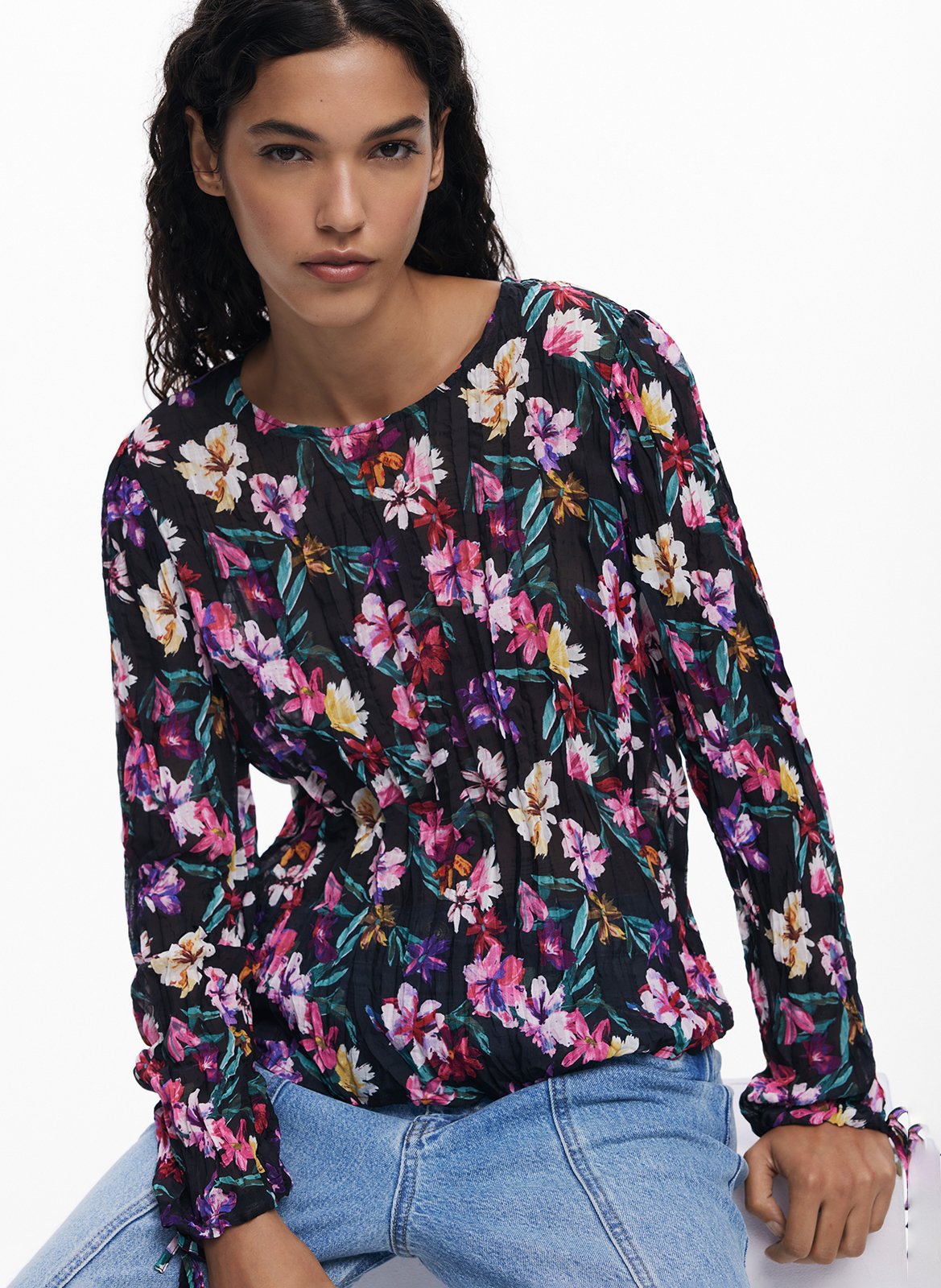 Bedruckte Bootsausschnittbluse DESIGUAL Schwarz