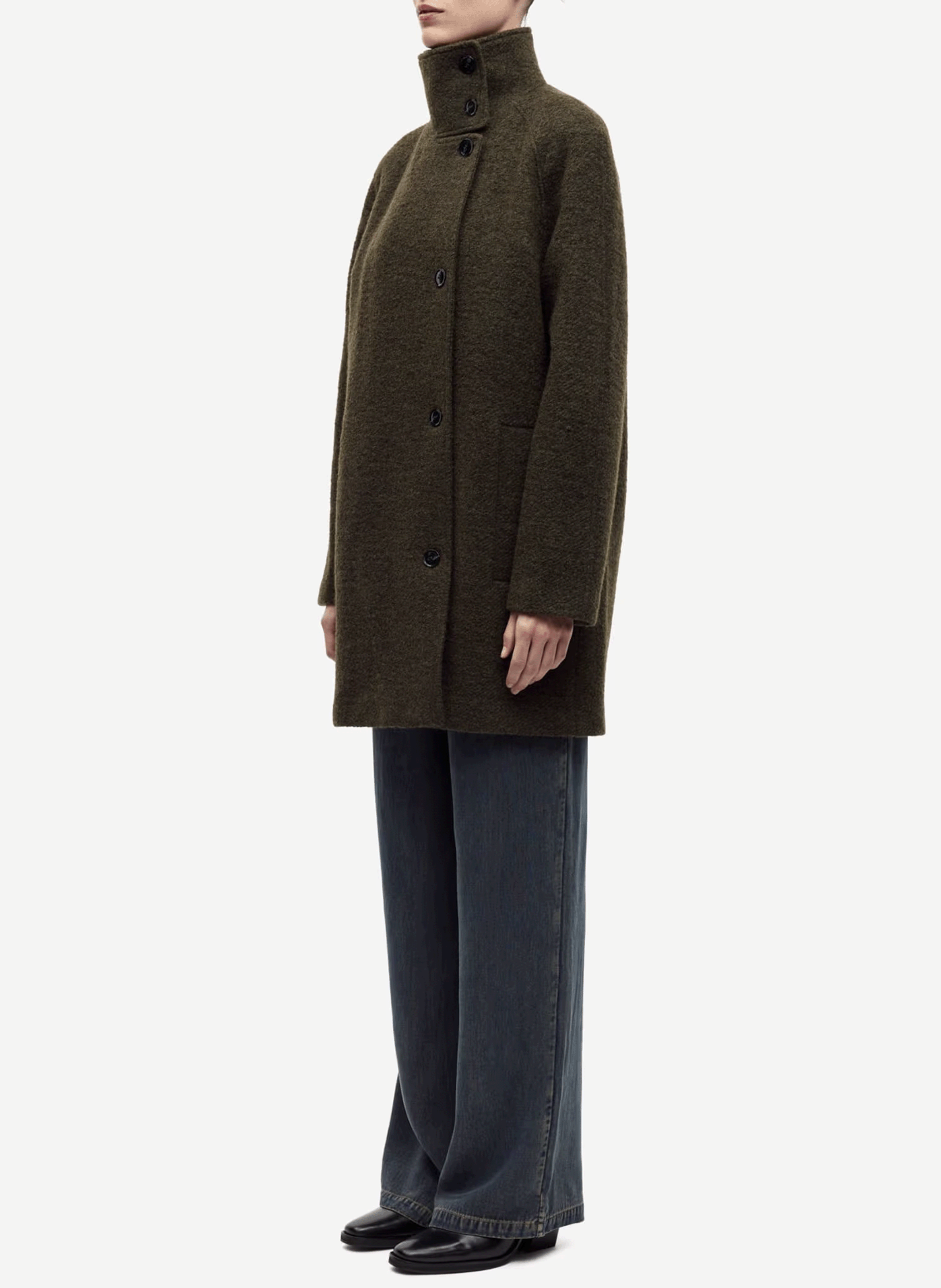 Manteau en laine mélangé col montant SAMSOE SAMSOE Vert