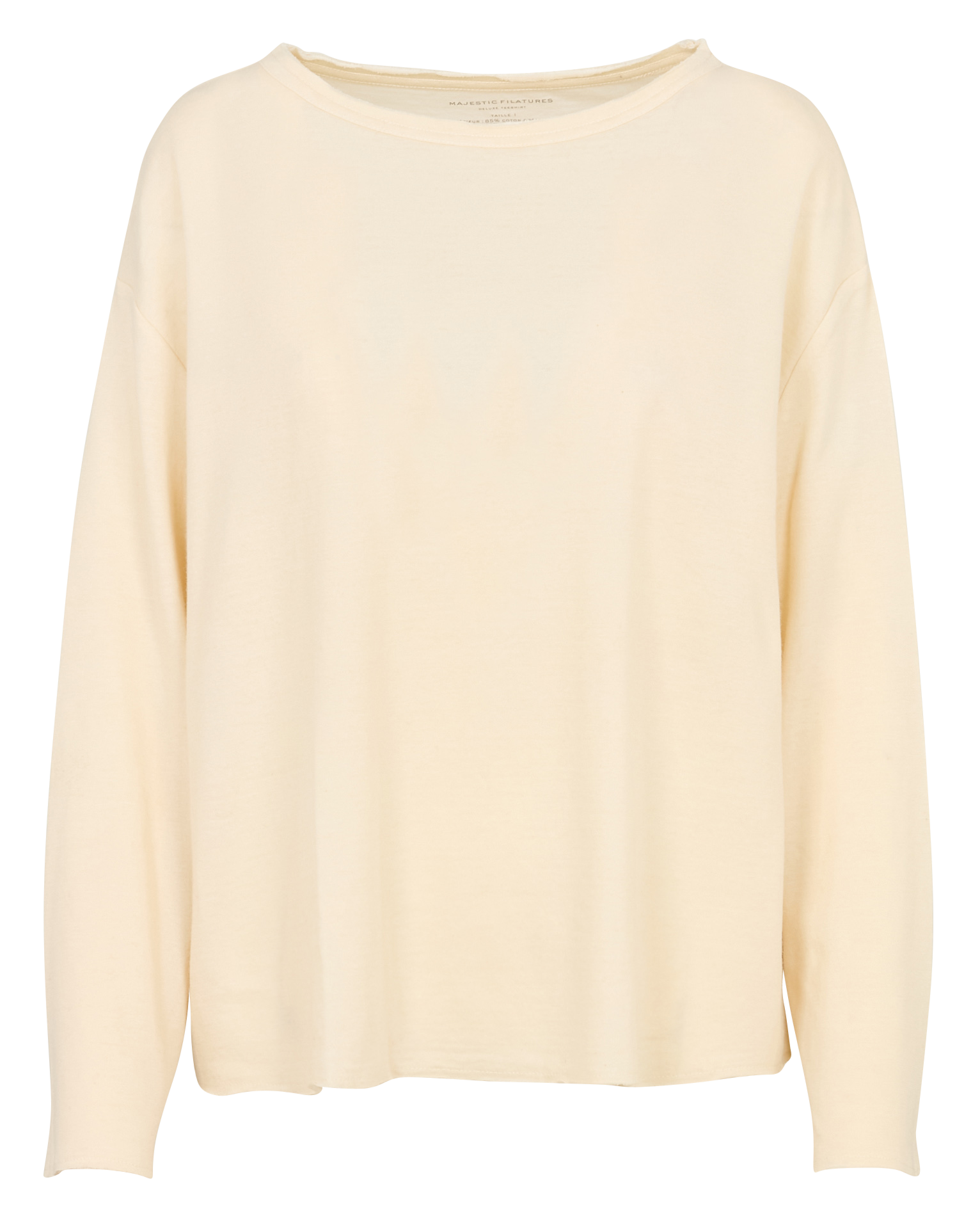 Tee-shirt droit col bateau en coton bio et cachemire MAJESTIC FILATURES Beige