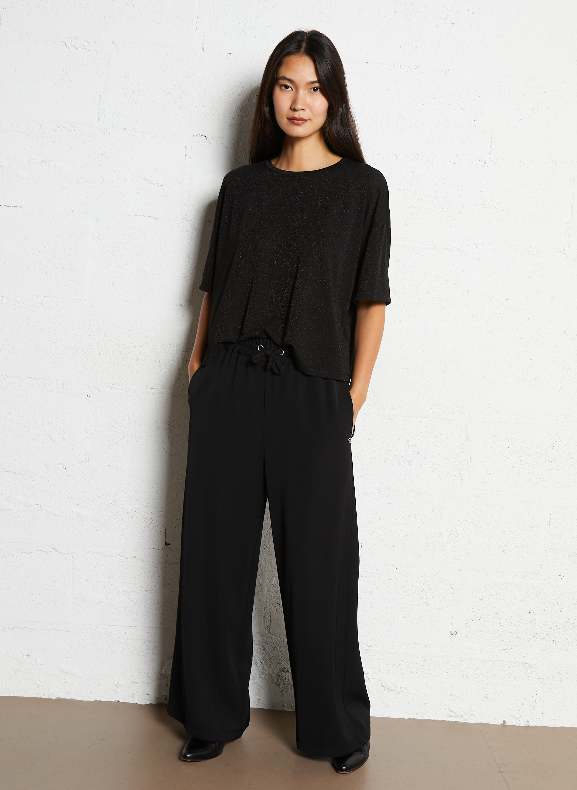 Tee-shirt fluide ample pailleté PLEASE Noir