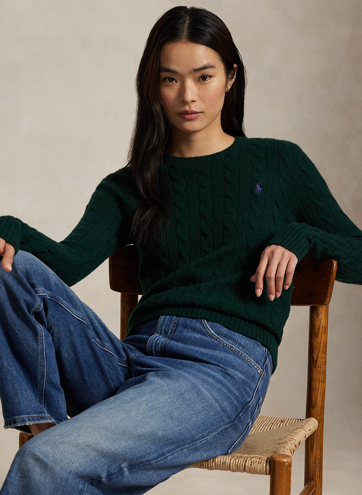 Pull col rond en laine et en cachemire mélangés  POLO RALPH LAUREN Vert