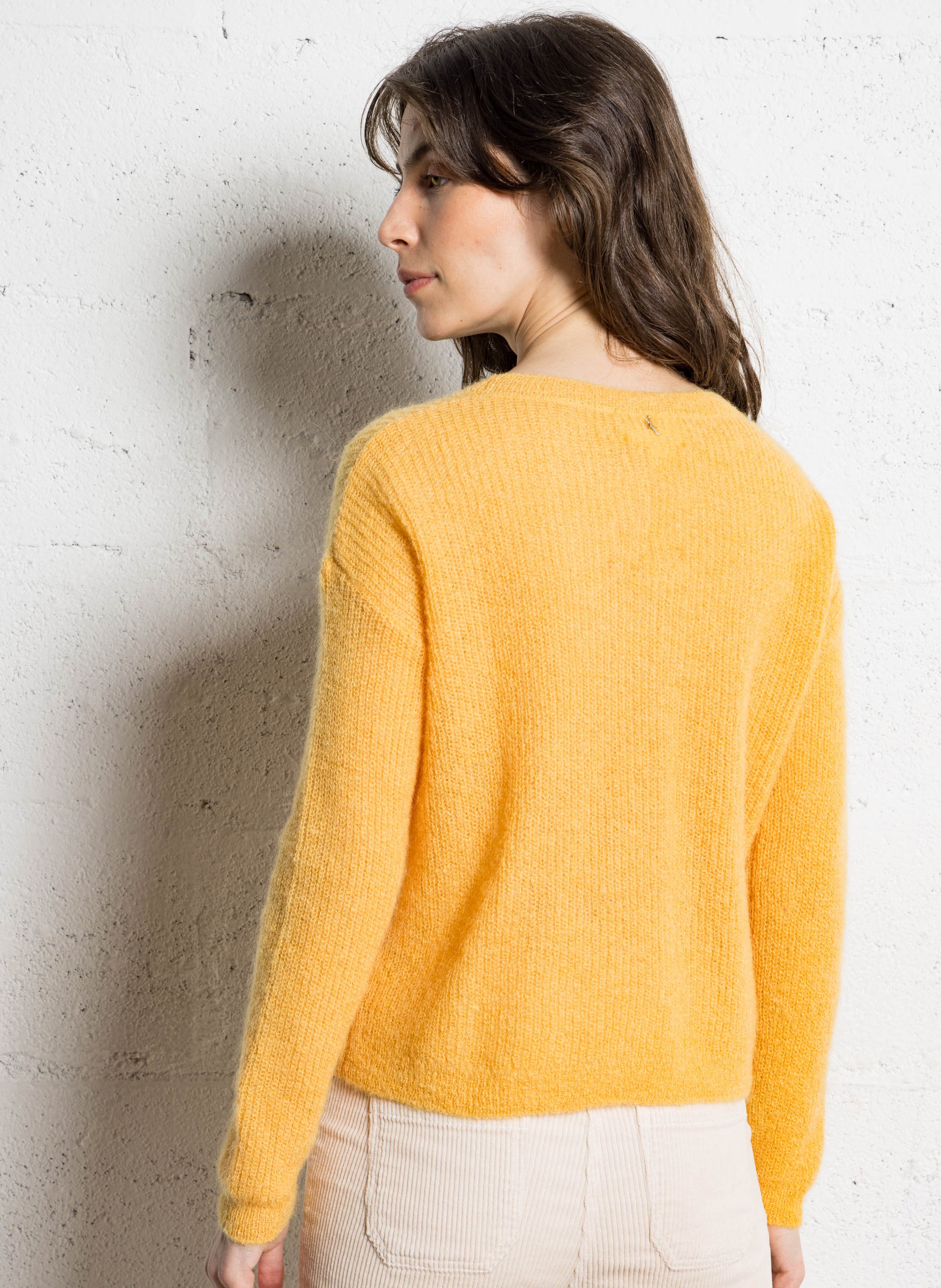 Pull ample col rond en mohair mélangé SUD EXPRESS Jaune