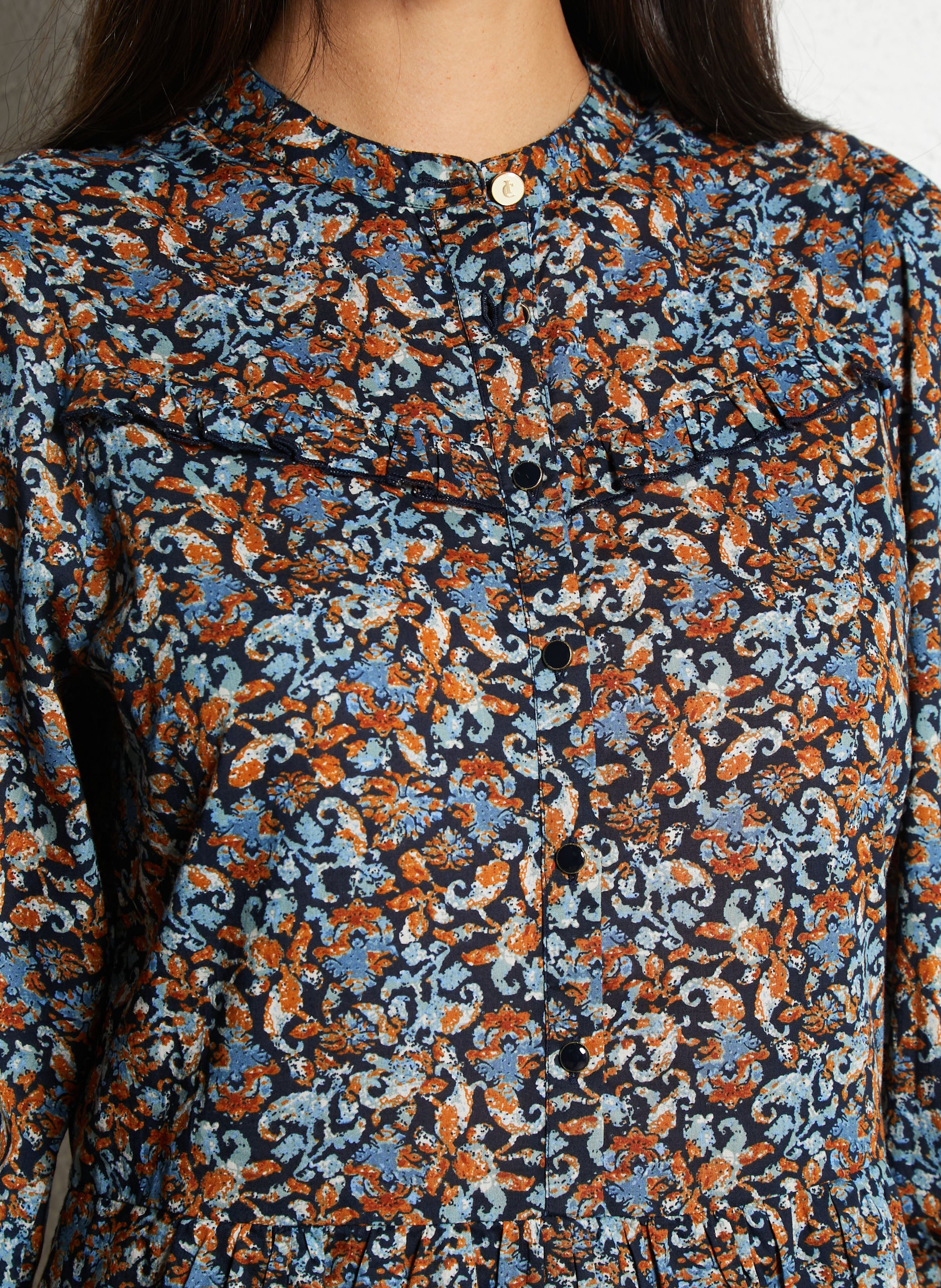 Short printed dress with round neckline I CODE Blue