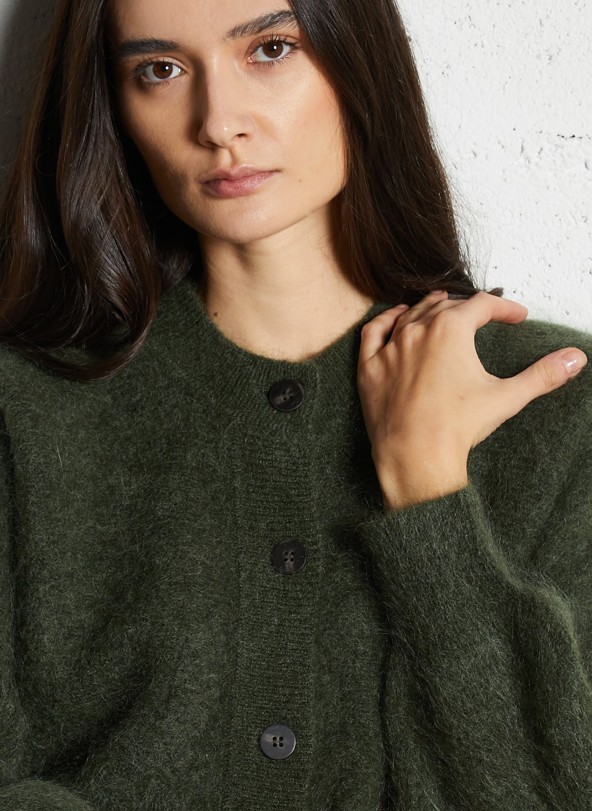 Round-neck mixed-knit cardigan MAISON 123 Green