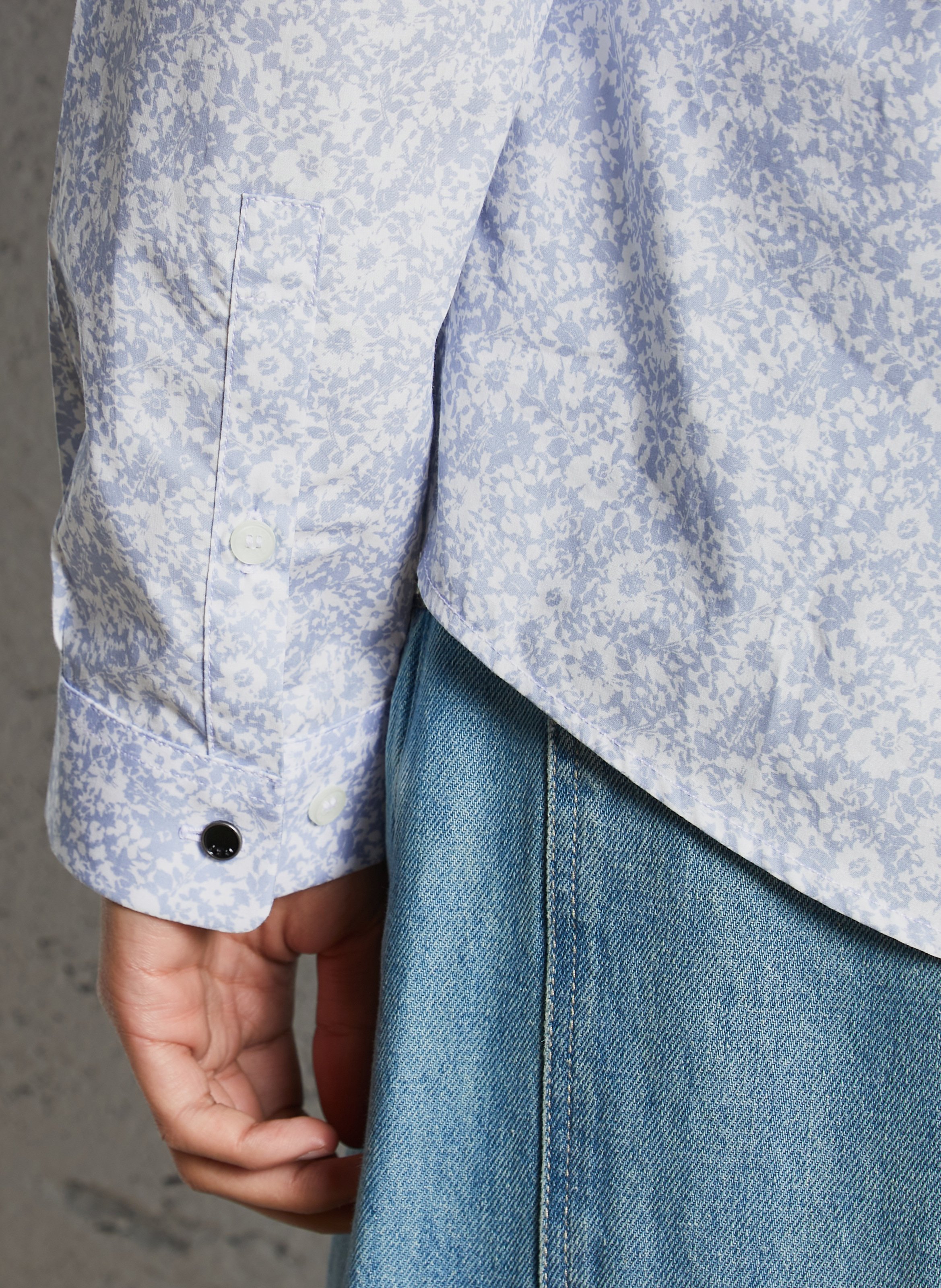 Chemise slim-fit col parisien imprimé fleuri en coton IKKS Bleu