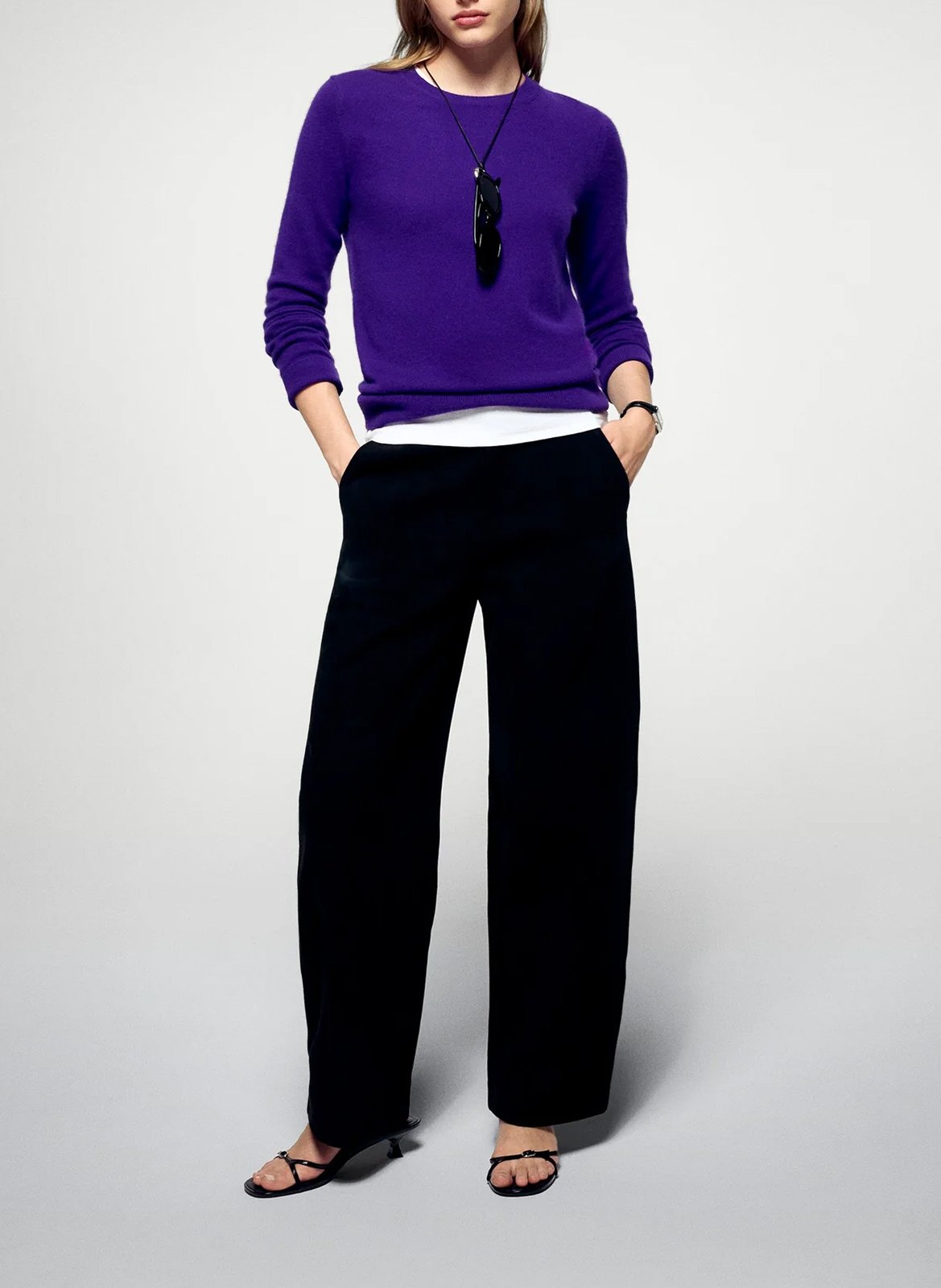 Straight cotton sweater with round neck FROM FUTURE Purple
