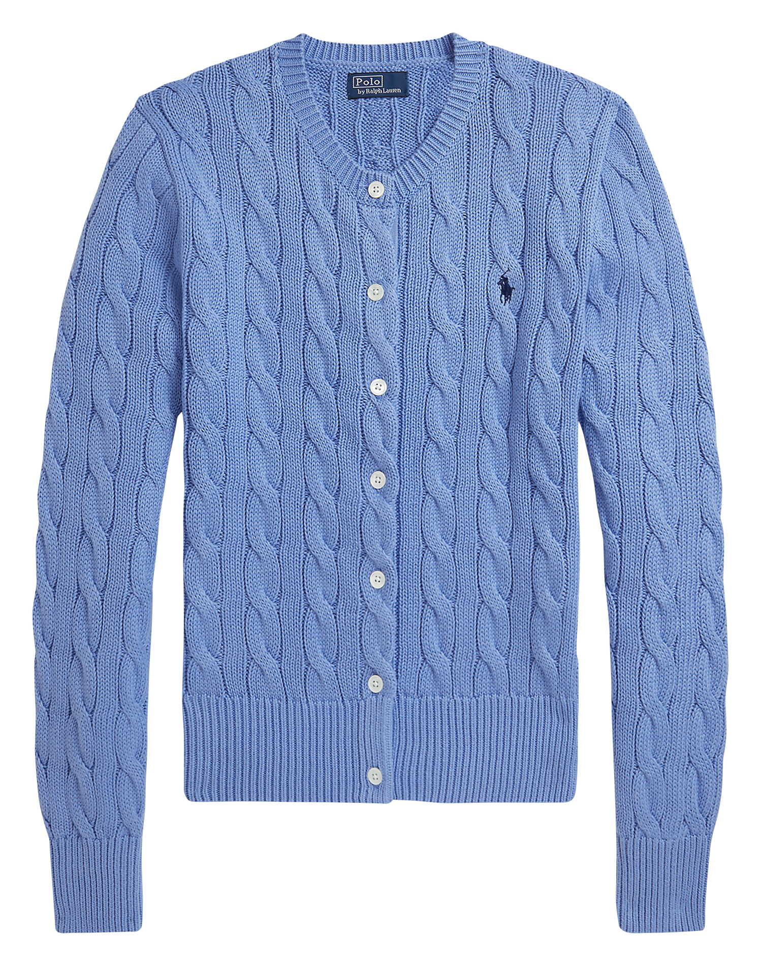 Cardigan droit col rond en coton POLO RALPH LAUREN Bleu