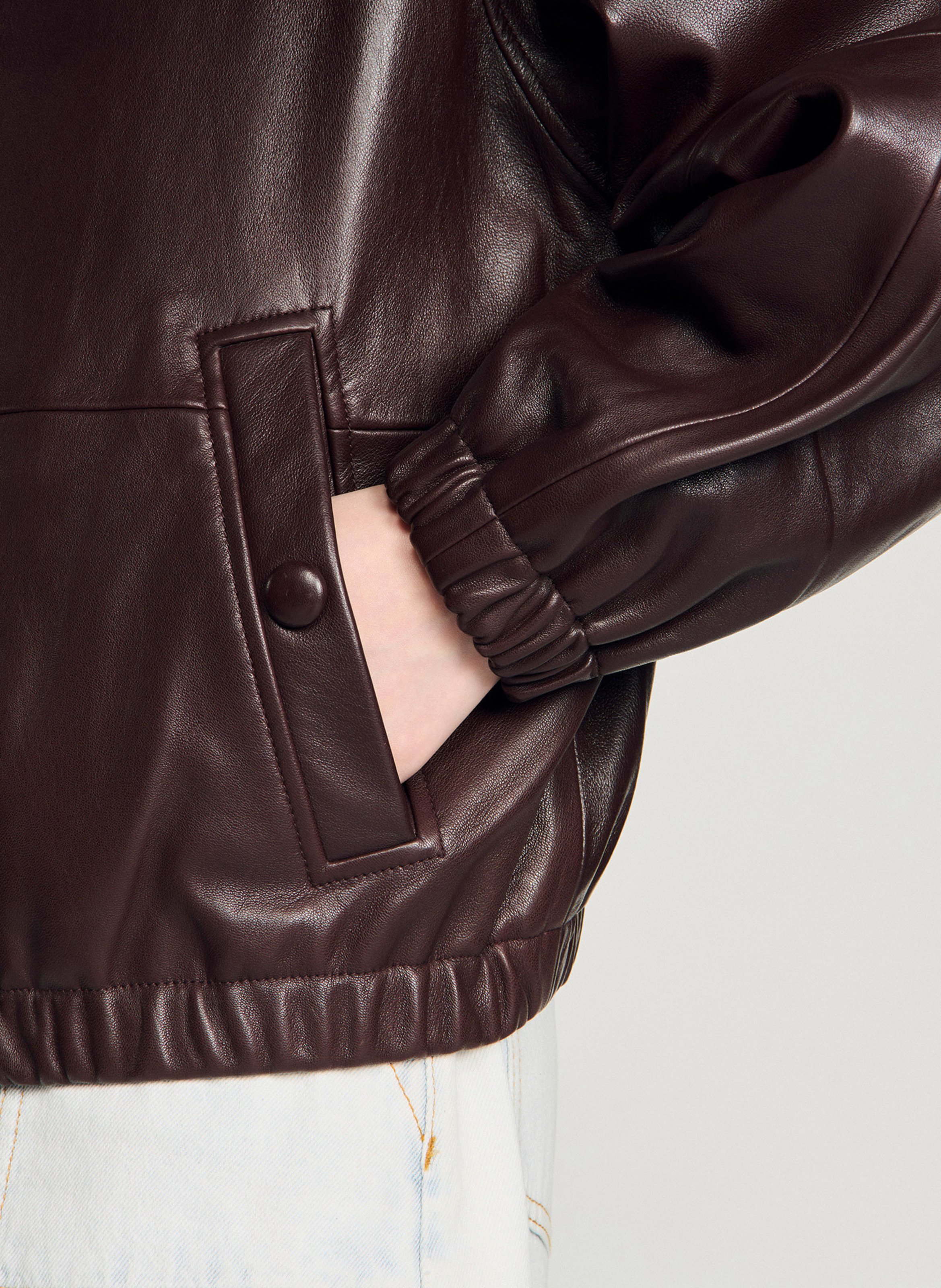 Leren jasje met opstaande kraag SANDRO Bruin