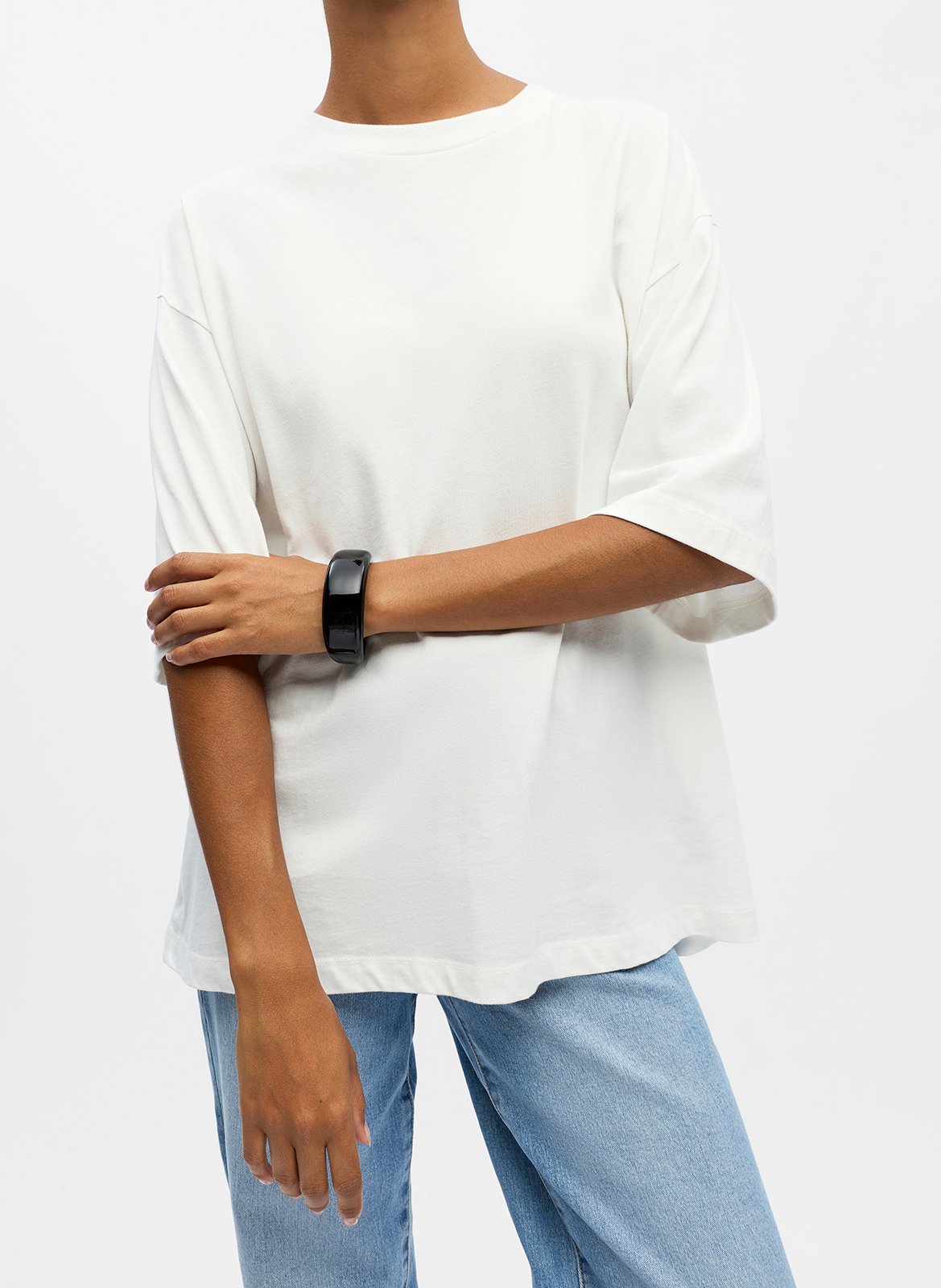 Tee-shirt col rond en coton bio mélangé OBJECT Beige