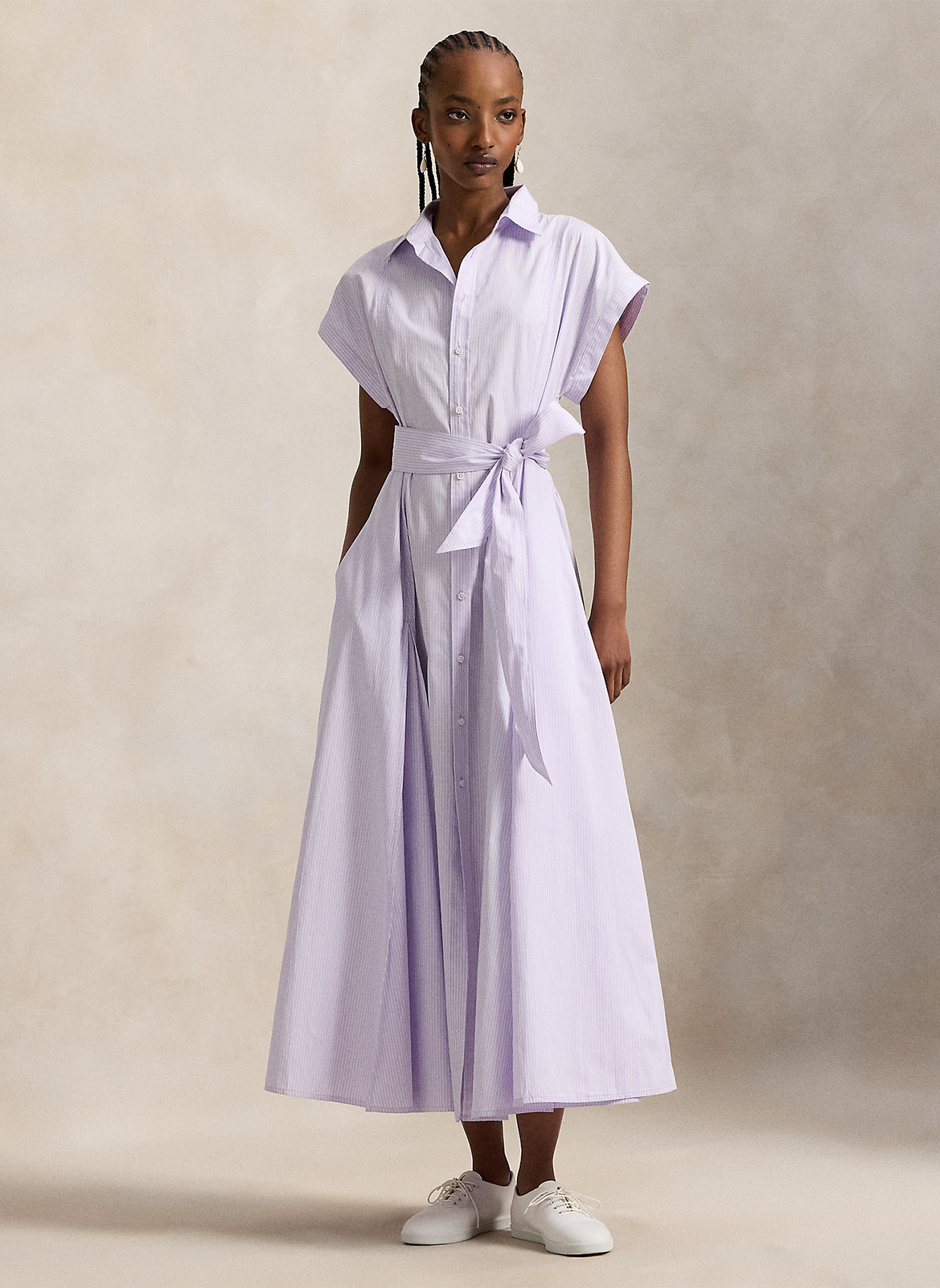 Long cotton dress with classic collar POLO RALPH LAUREN Purple