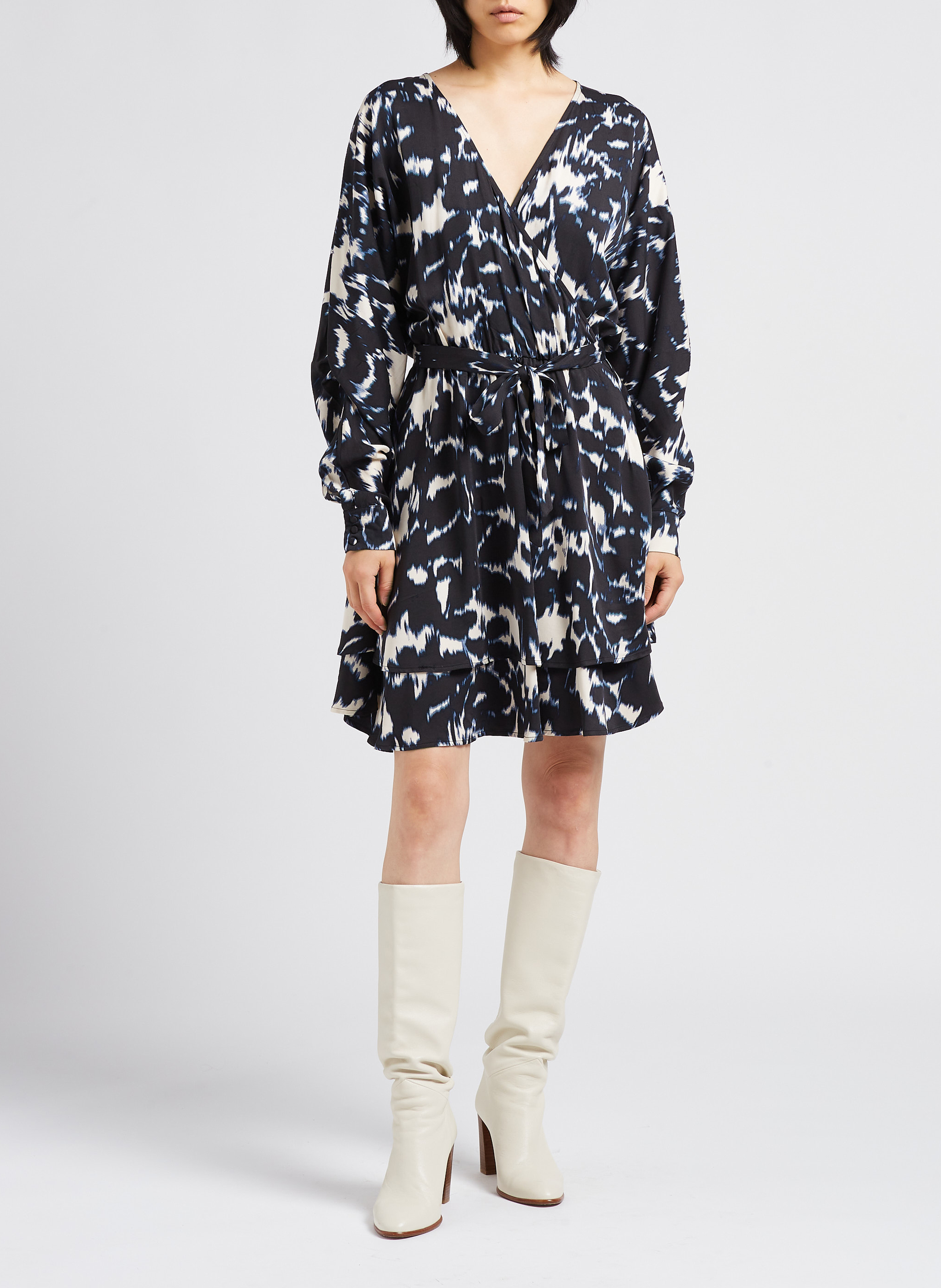 Printed V-neck slim-fit short dress VILA Blue