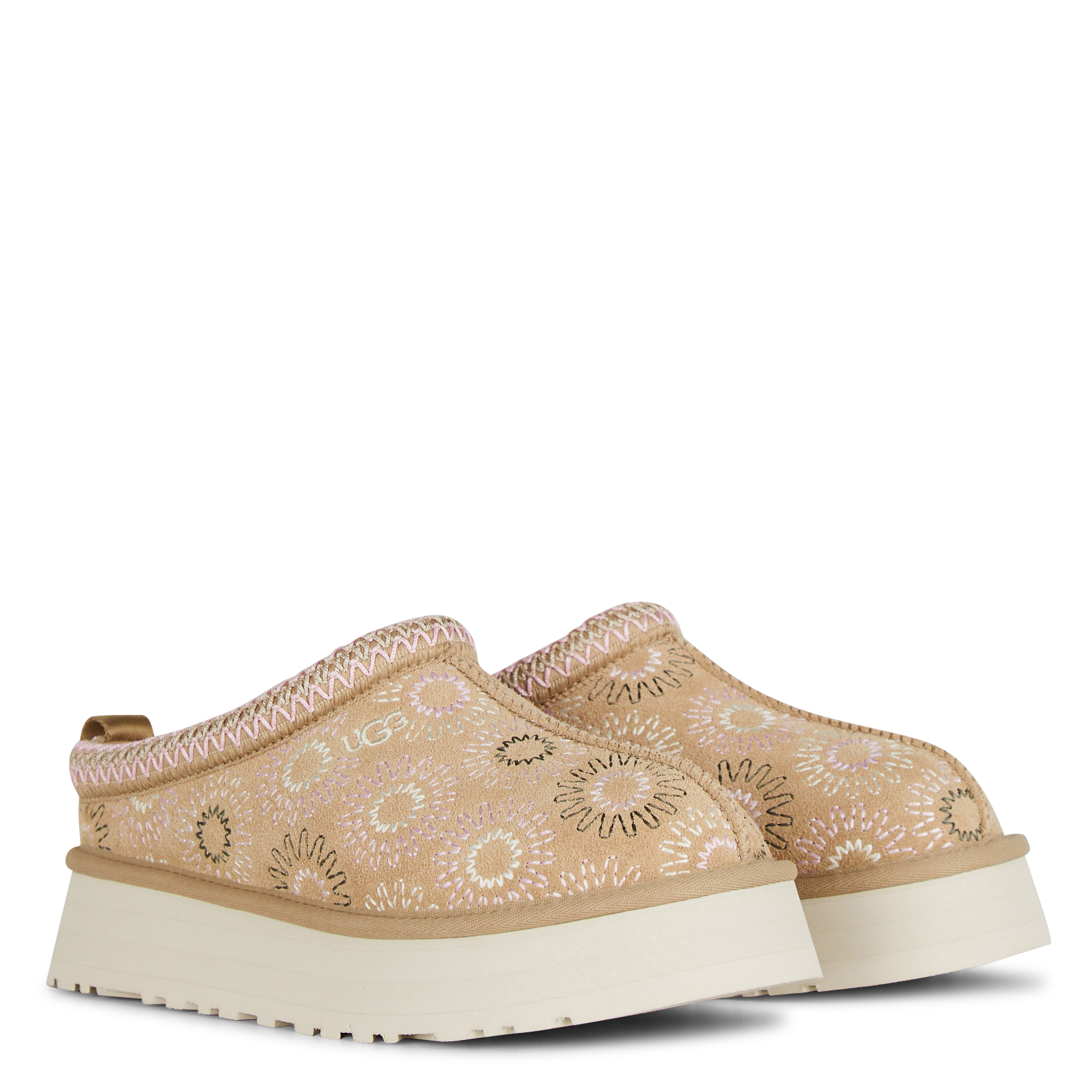 Sabots à plateformes brodés en cuir mélangé UGG Marron