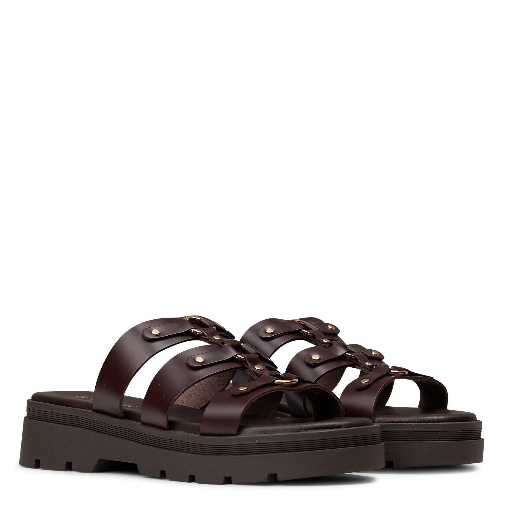 Flat calfskin leather sandals JB MARTIN Brown