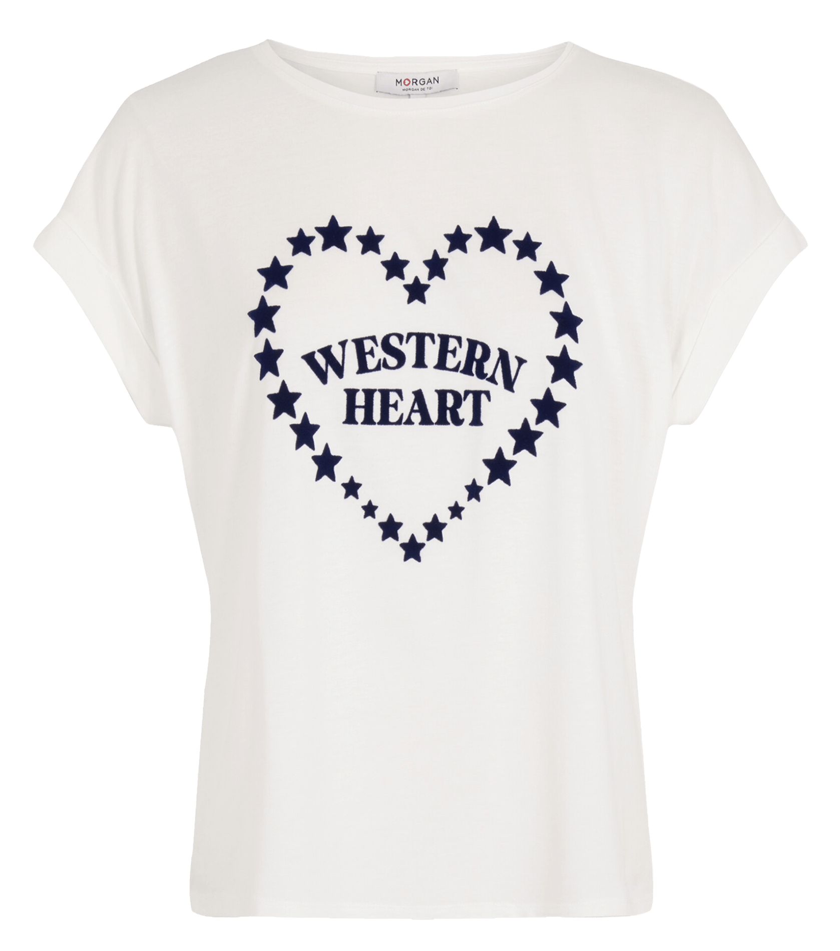 Straight-cut printed round-neck T-shirt MORGAN White