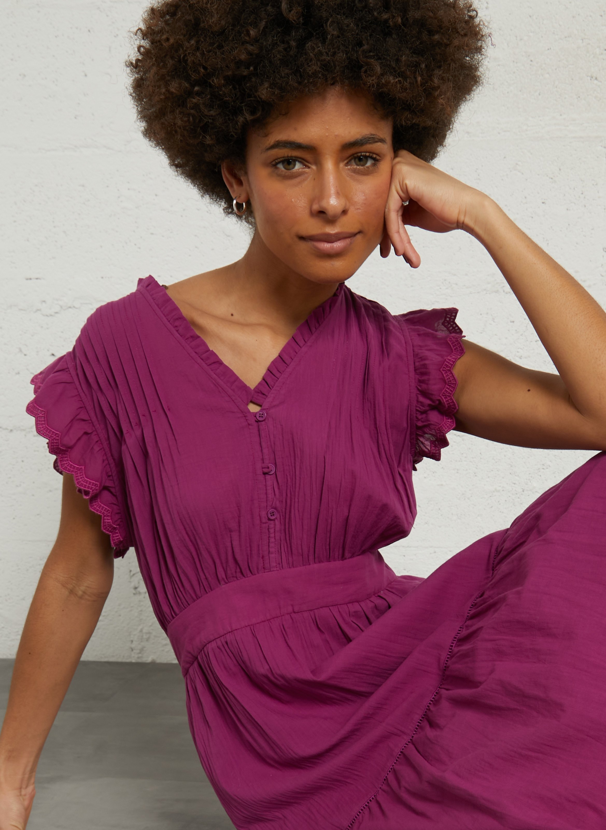 Robe longue col V en coton  SEE U SOON Violet