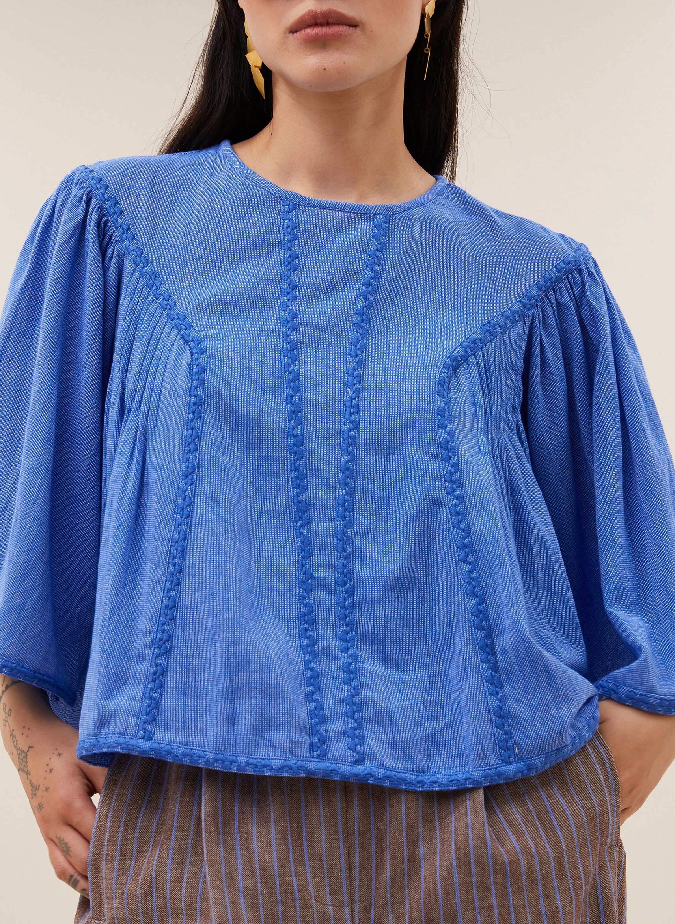 Blouse van biokatoen met ronde hals BY BAR Blauw