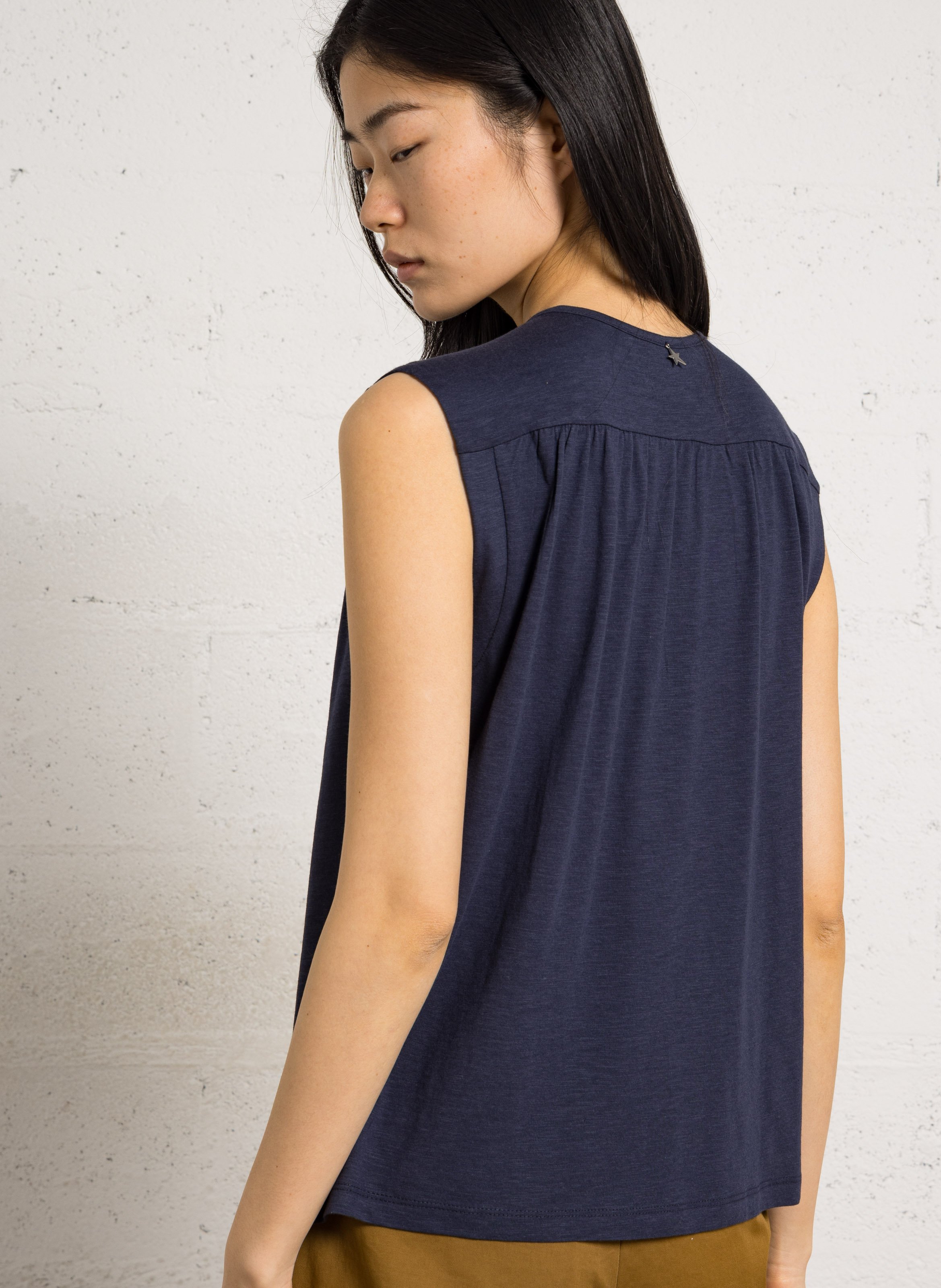 Wijde T-shirt van katoenmix met V-hals SUD EXPRESS Blauw