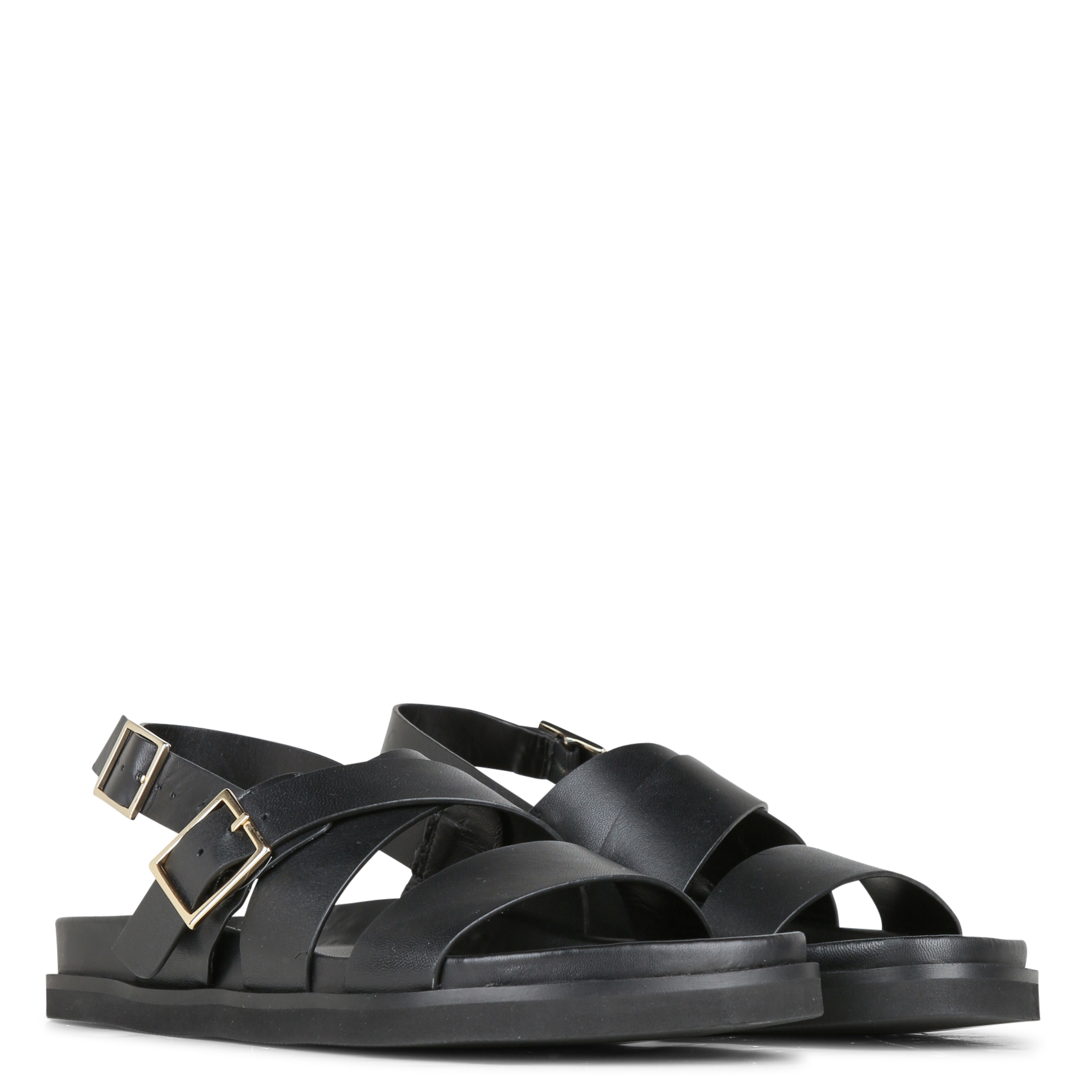 Avarca Berlin - Flache Ledersandalen mit Samt BOBBIES Schwarz