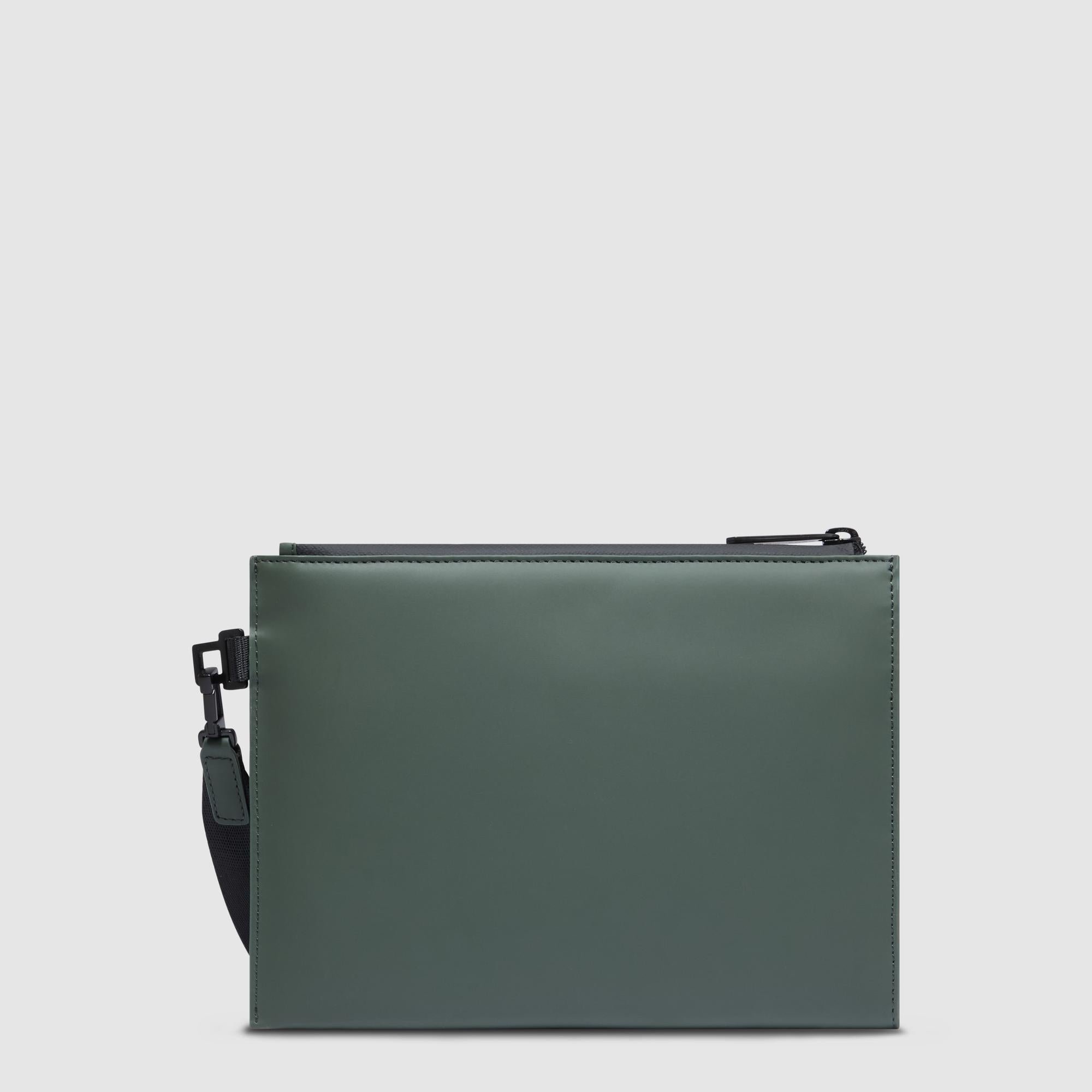 Water-repellent canvas clutch with removable handle PIQUADRO Green