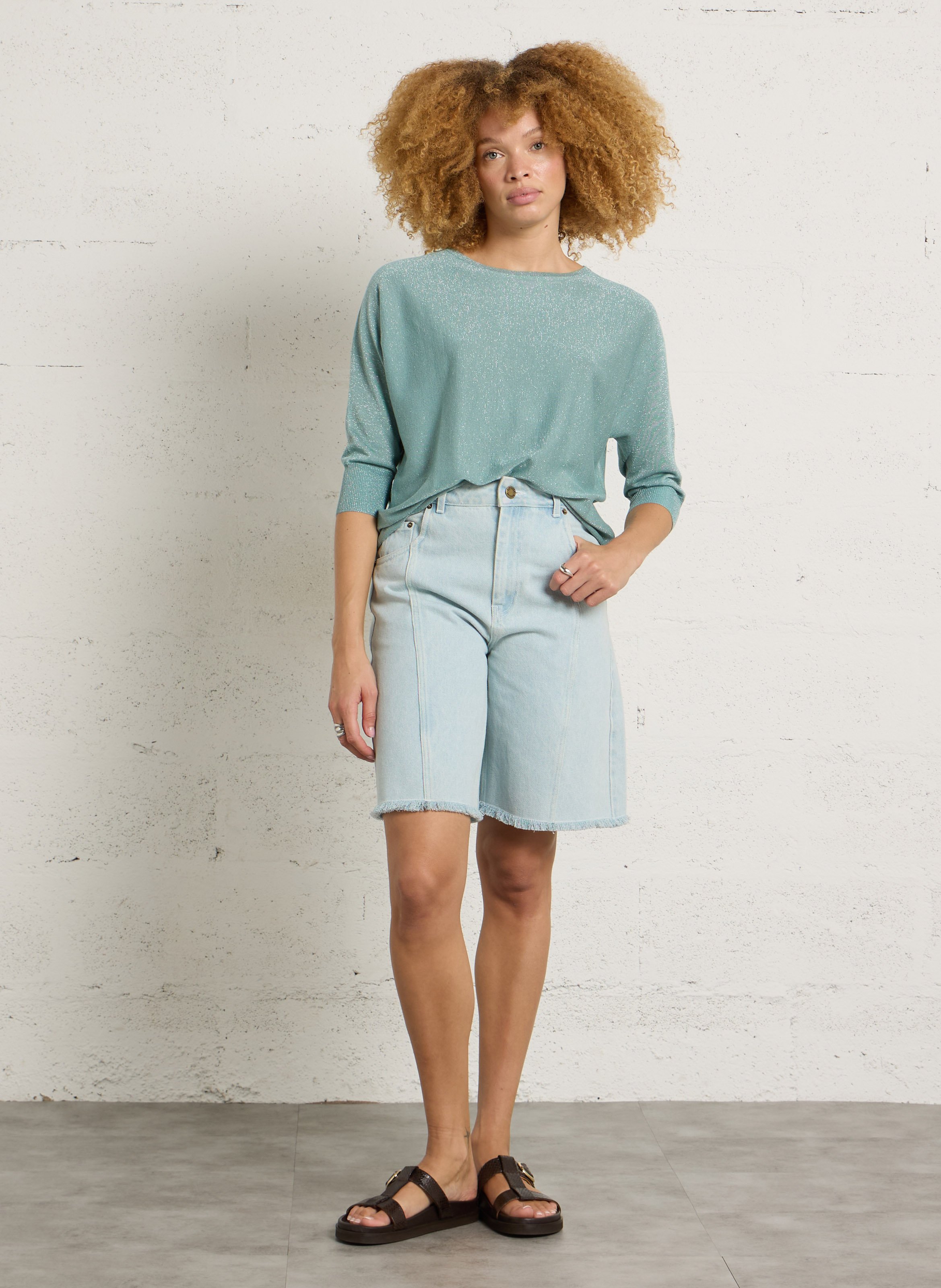 Pull fin pailleté manches 3/4 SUD EXPRESS Bleu