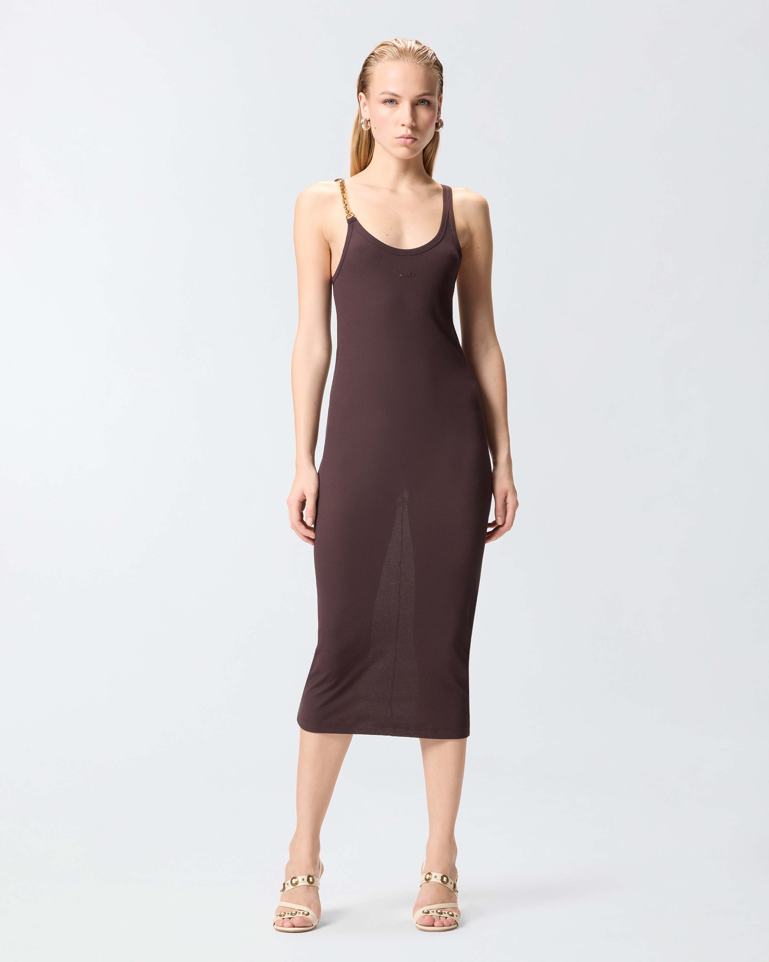 Robe midi ajustée à bretelle bijou PINKO Marron