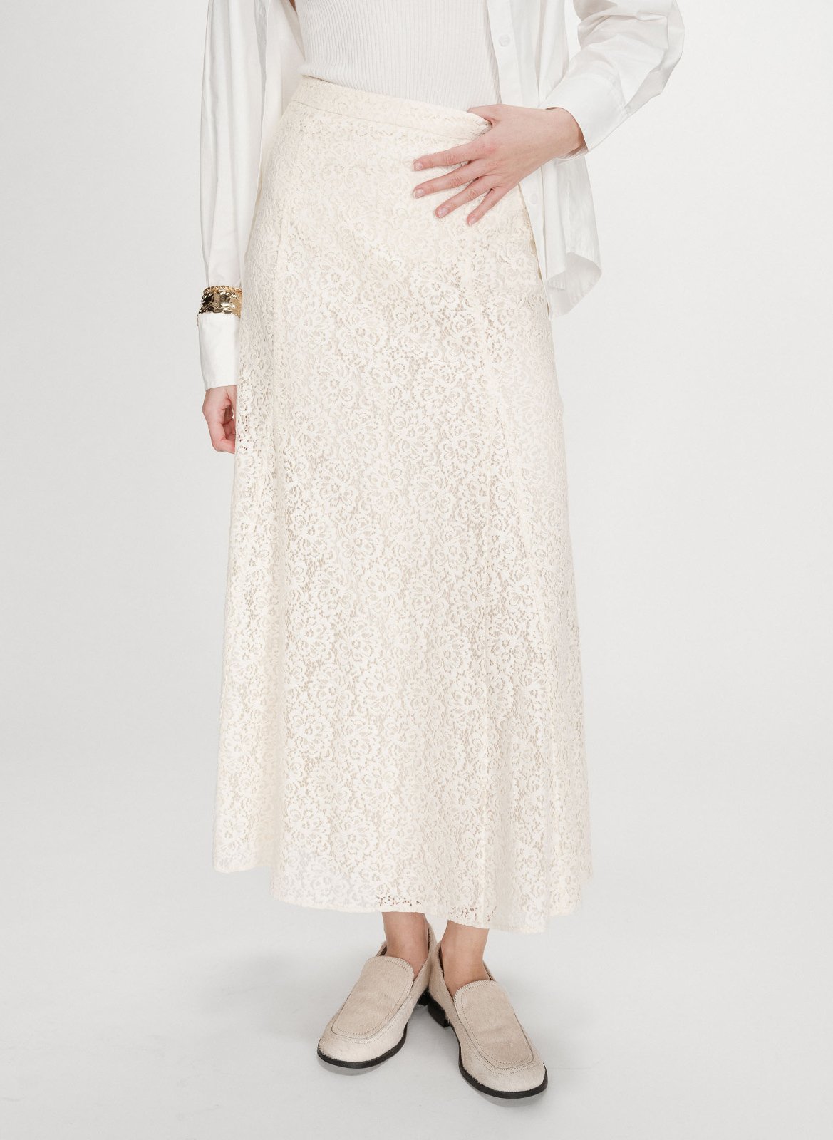 Flared long lace skirt GRACE ET MILA White