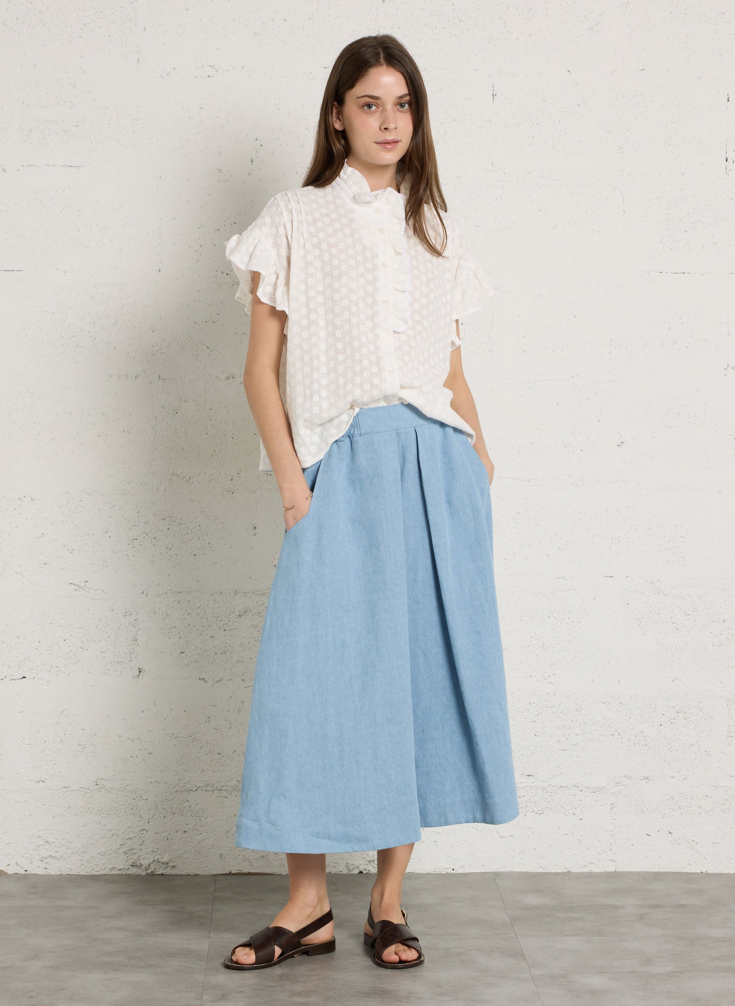 Chemise col montant en coton SUZIE WINKLE Blanc