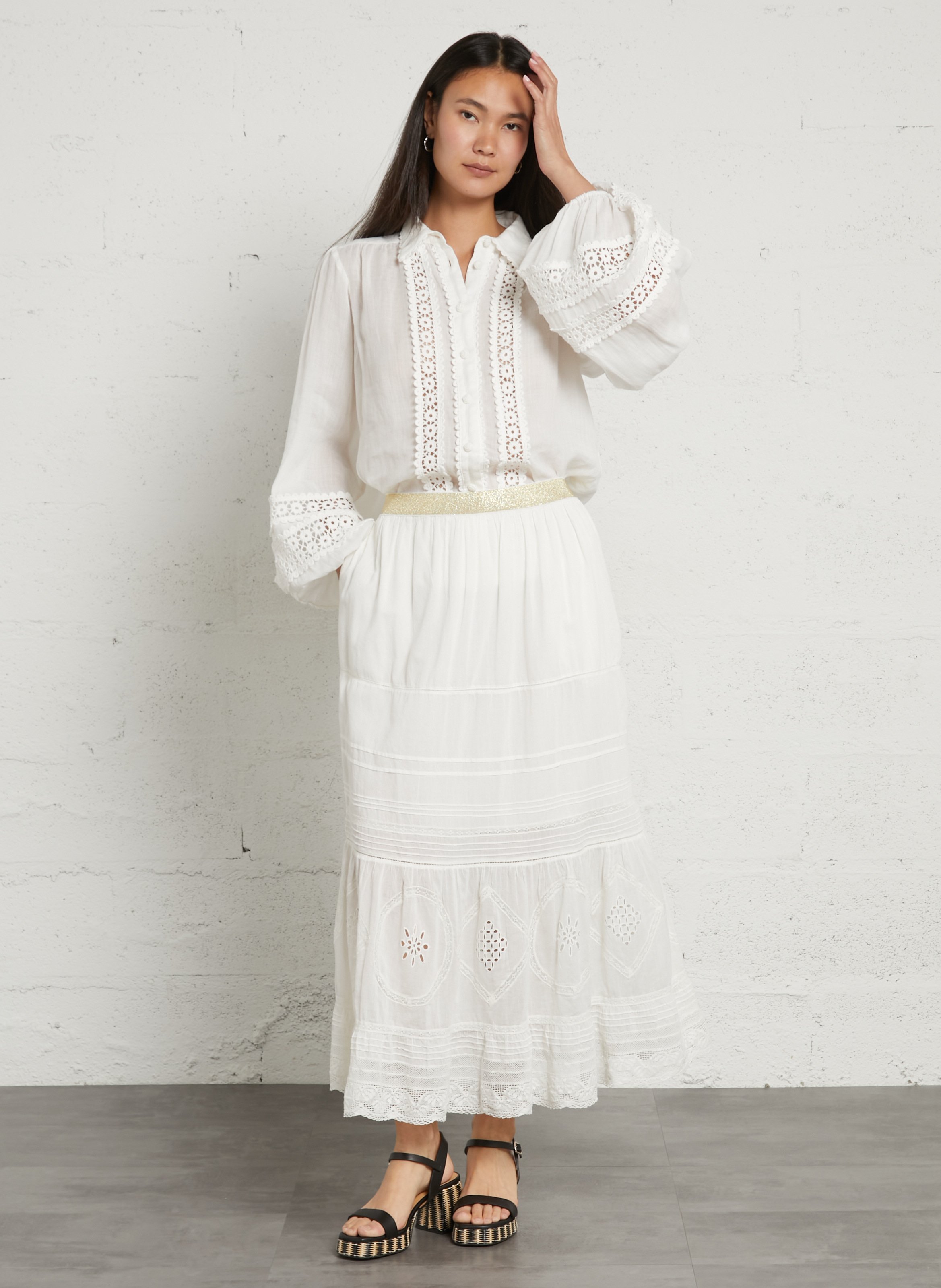 Long A-line organic cotton skirt LEON & HARPER White