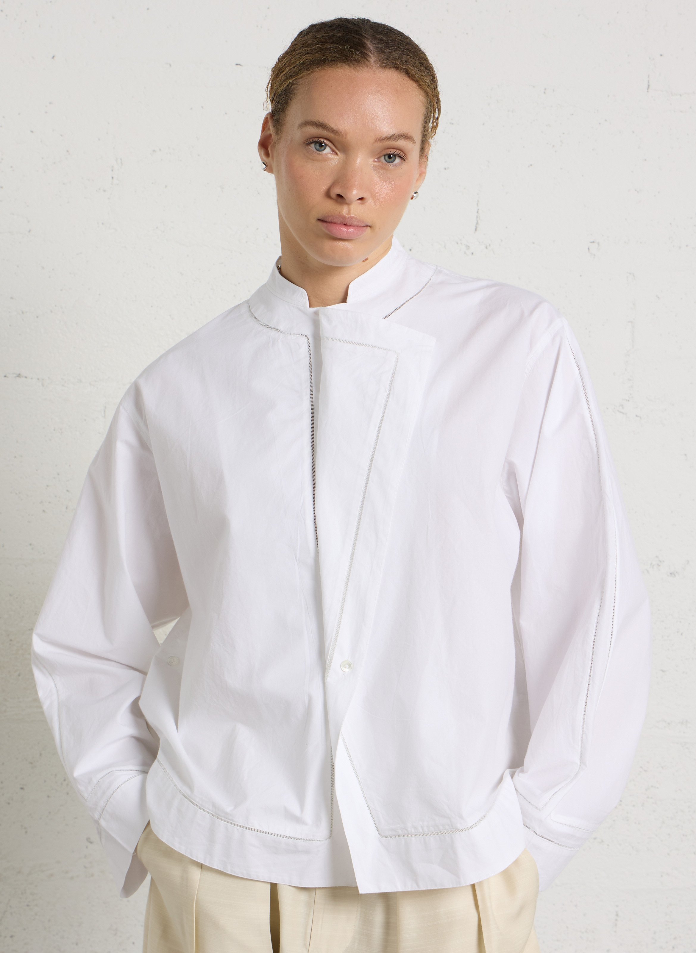 Chemise oversize col mao en coton SOEUR Blanc