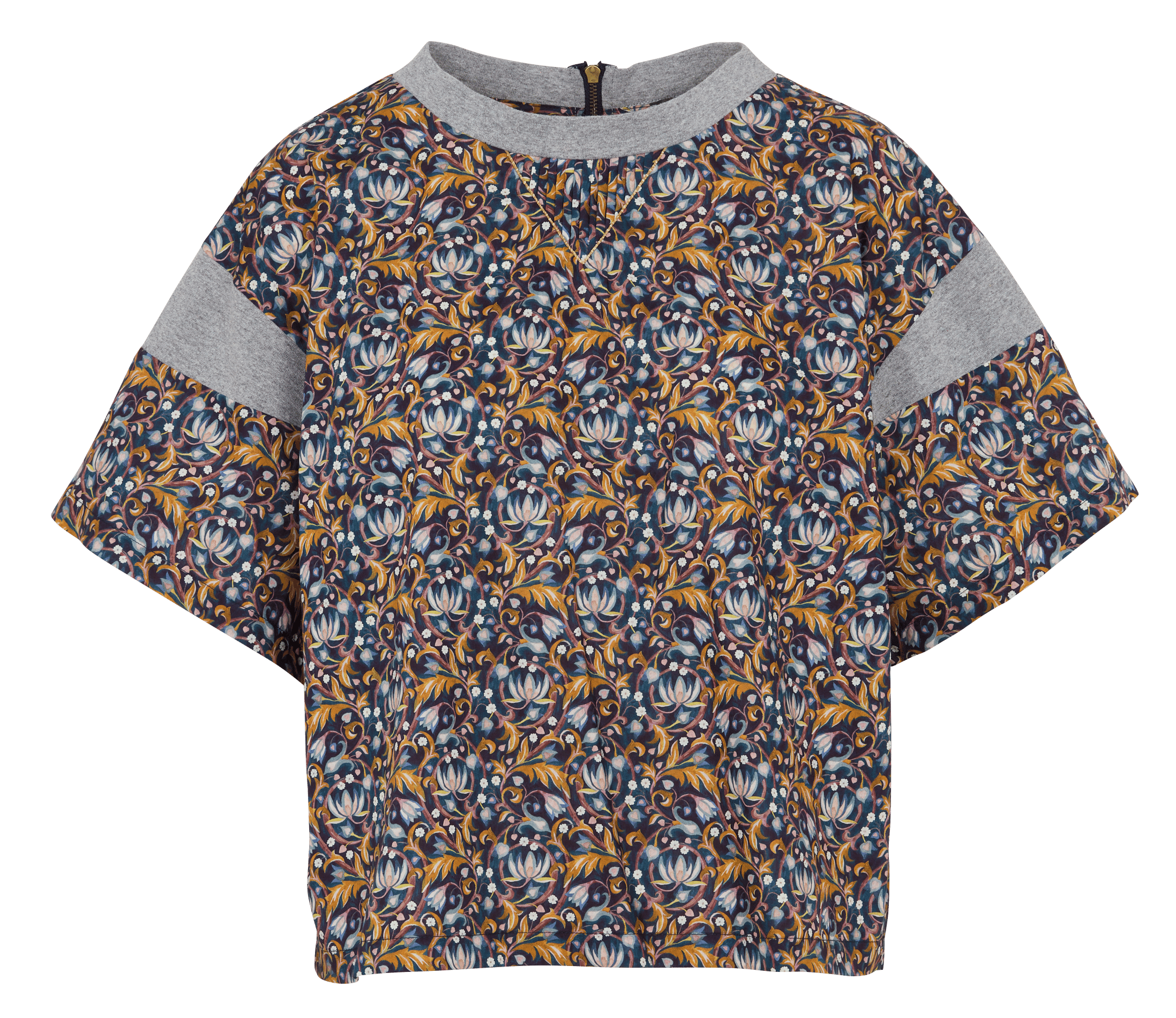 Blouse recht ronde hals met bloemenprint van katoen COTELAC Blauw