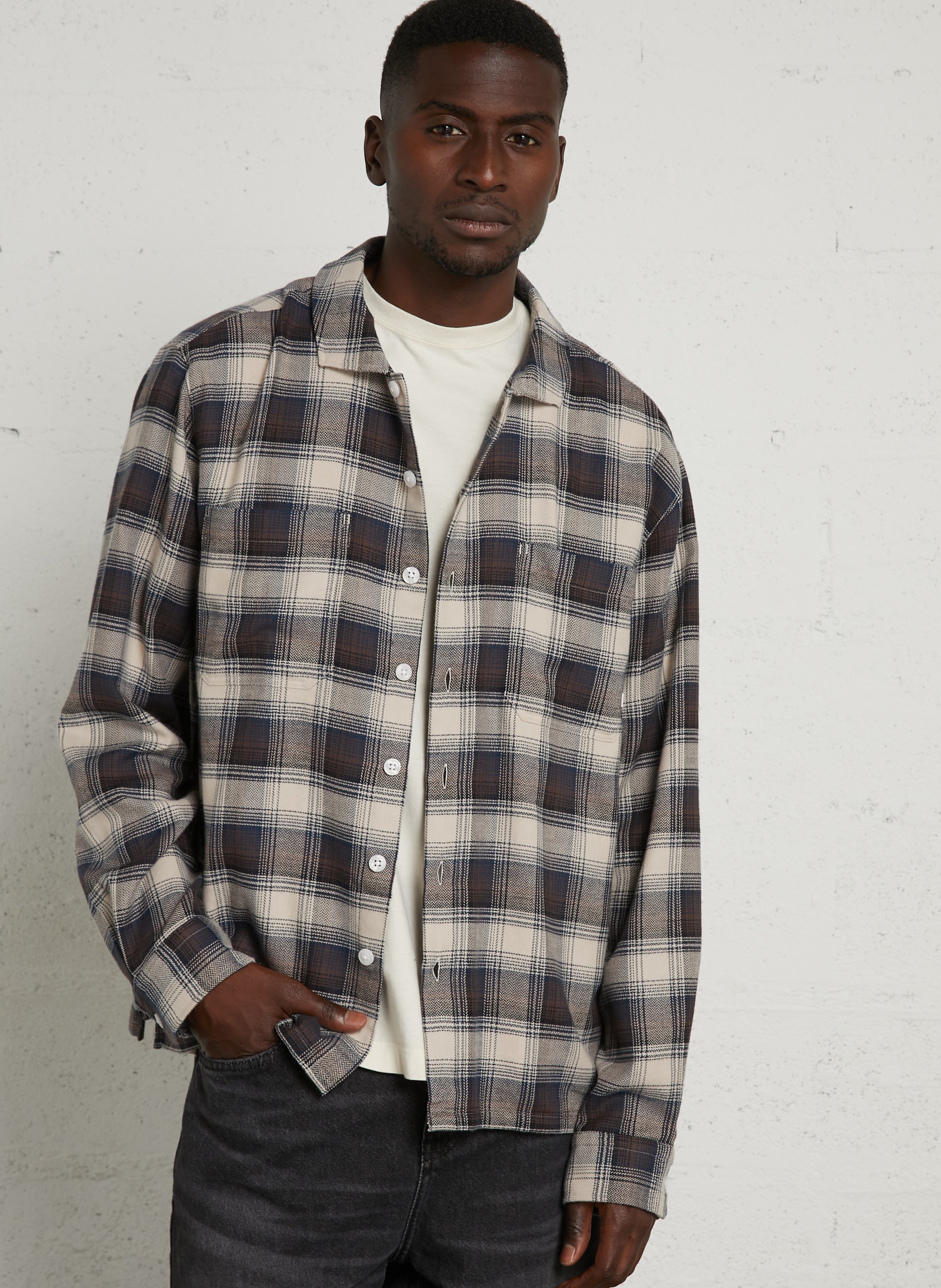 Chemise à carreaux en coton biologique FARAH Marron