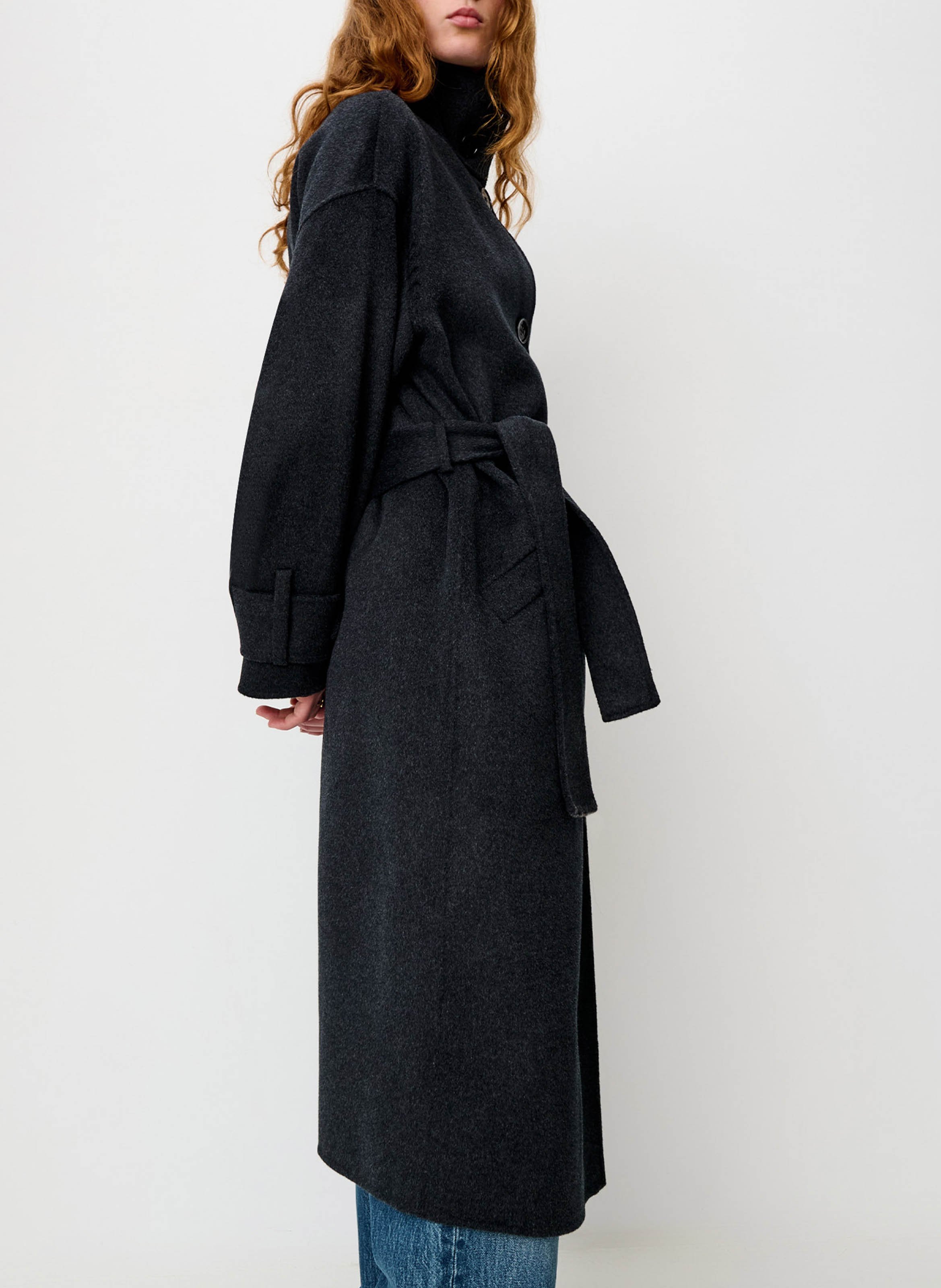 Wool-blend long belted coat SESSUN Grey