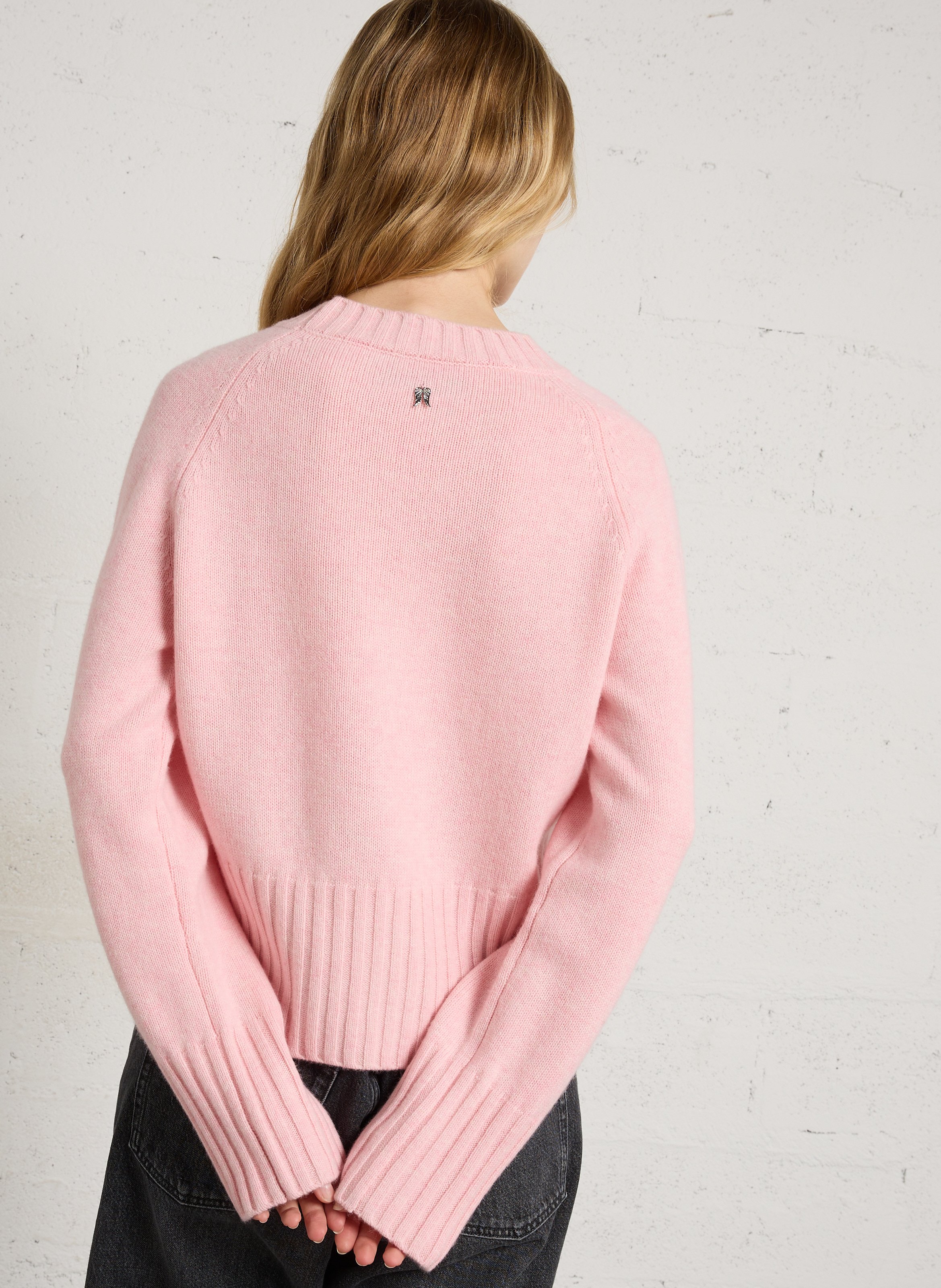 Pull droit col rond en laine et cachemire BERENICE Rose