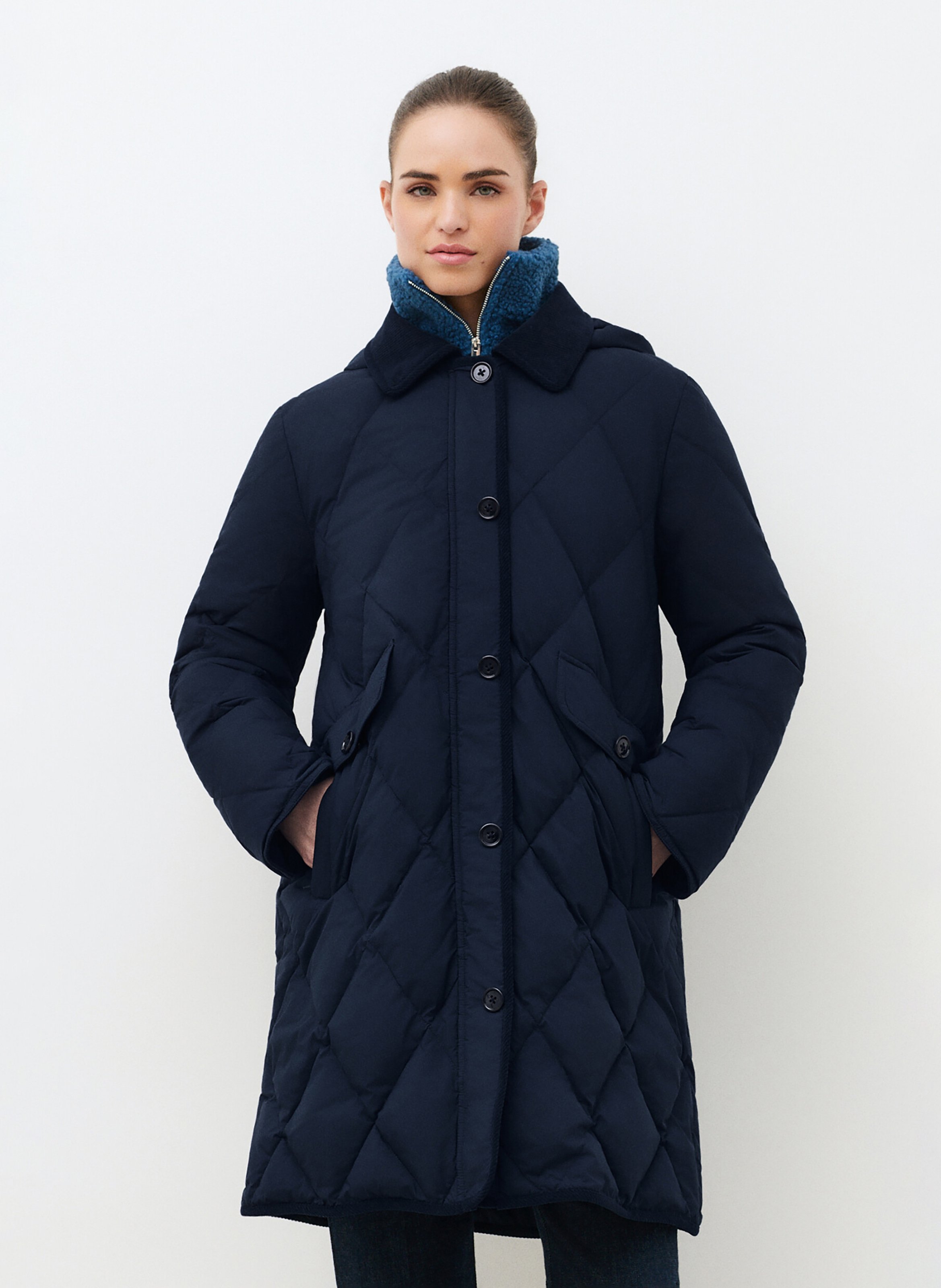 Manteau long matelassé à capuche CAROLL Bleu