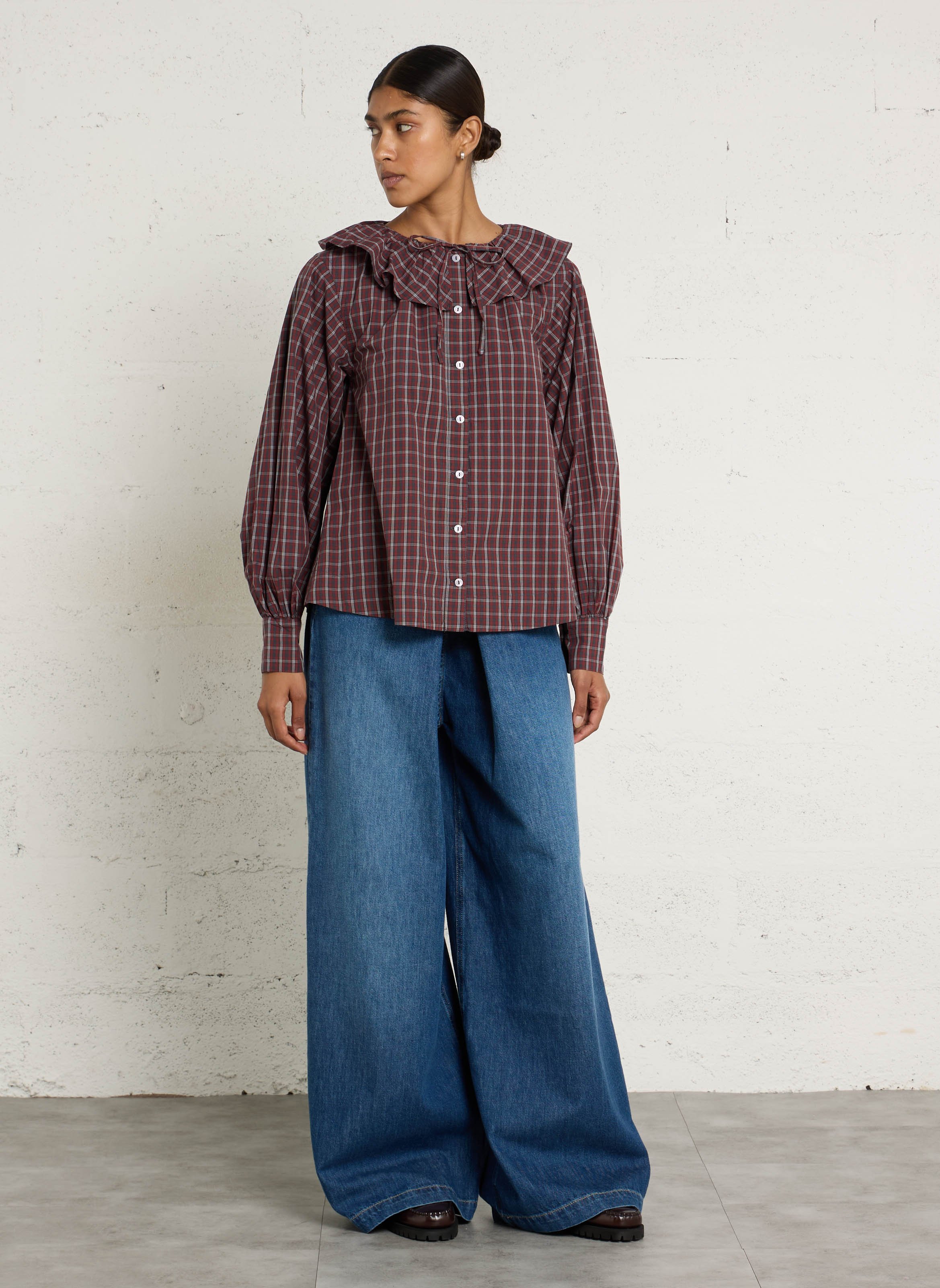 Weite Baumwolljeans mit Falten BERENICE Blau