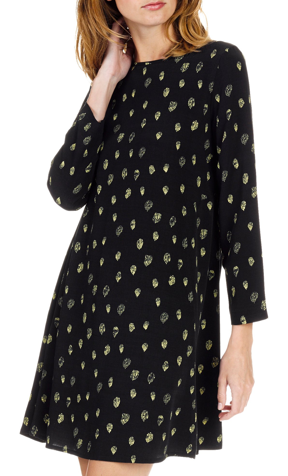 Robe courte trapèze en crêpe imprimé ATTIC AND BARN Noir