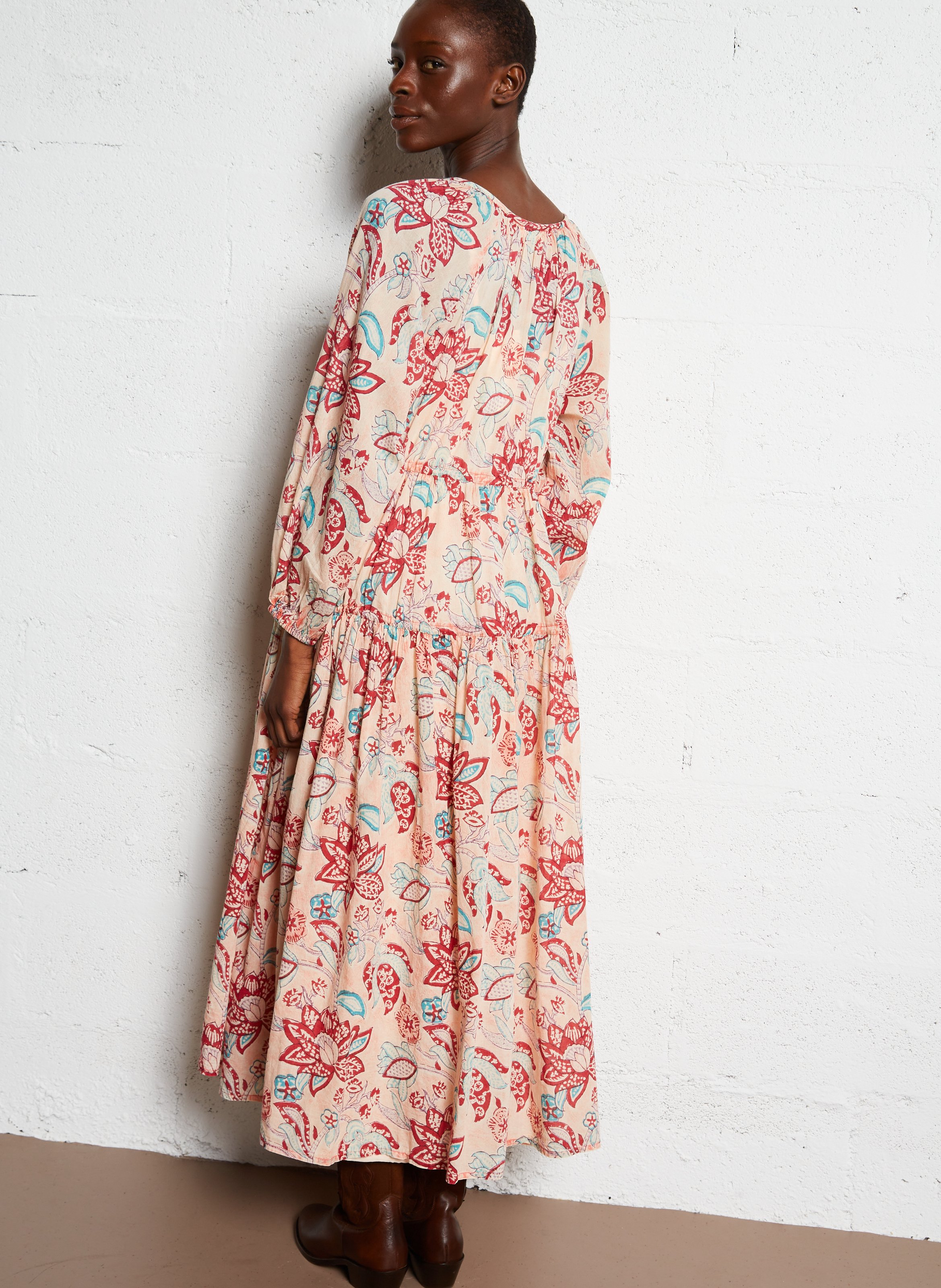 Robe ample imprimée en coton MAISON HOTEL Rose